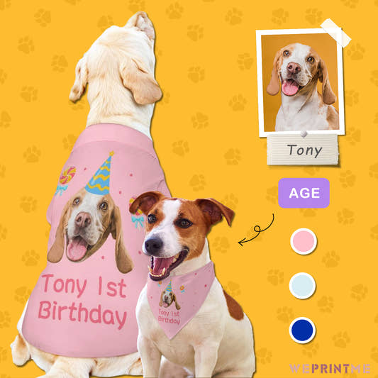 Custom Face and Name Pet Shirt and Scarf Birthday Pet Costume-WePrintMe-1