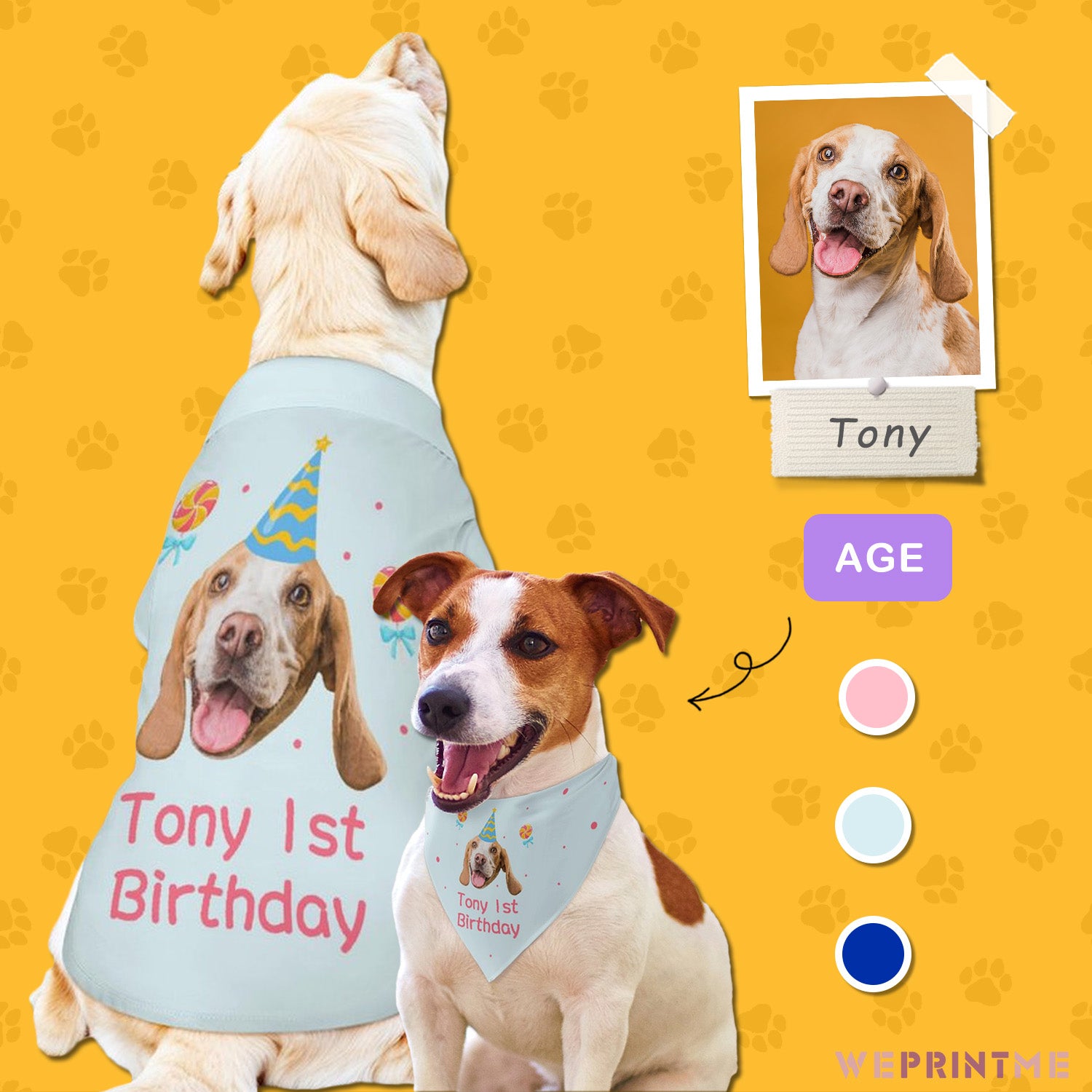 Custom Face and Name Pet Shirt and Scarf Birthday Pet Costume-WEPRINTME-10