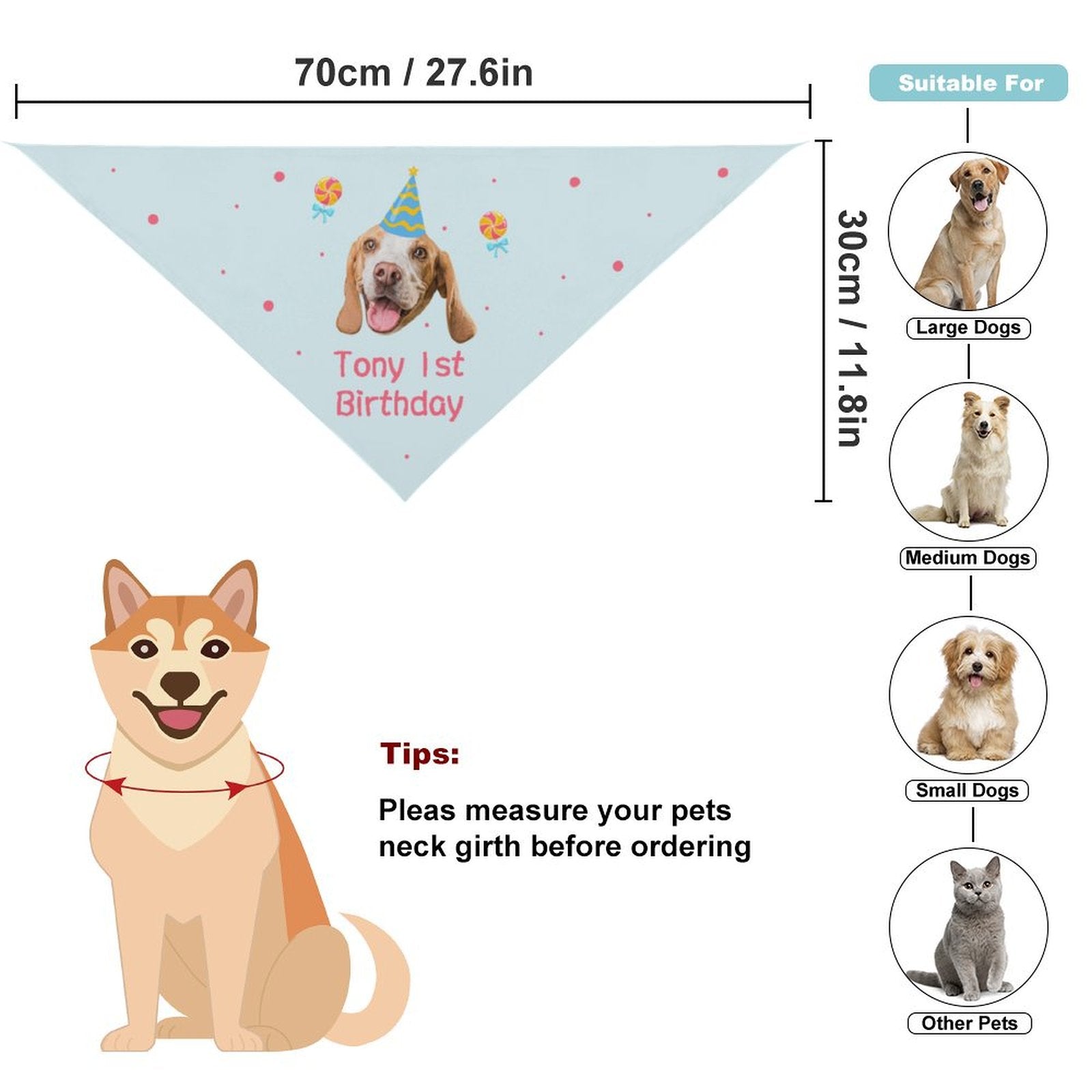 Custom Face and Name Pet Shirt and Scarf Birthday Pet Costume-WEPRINTME-17