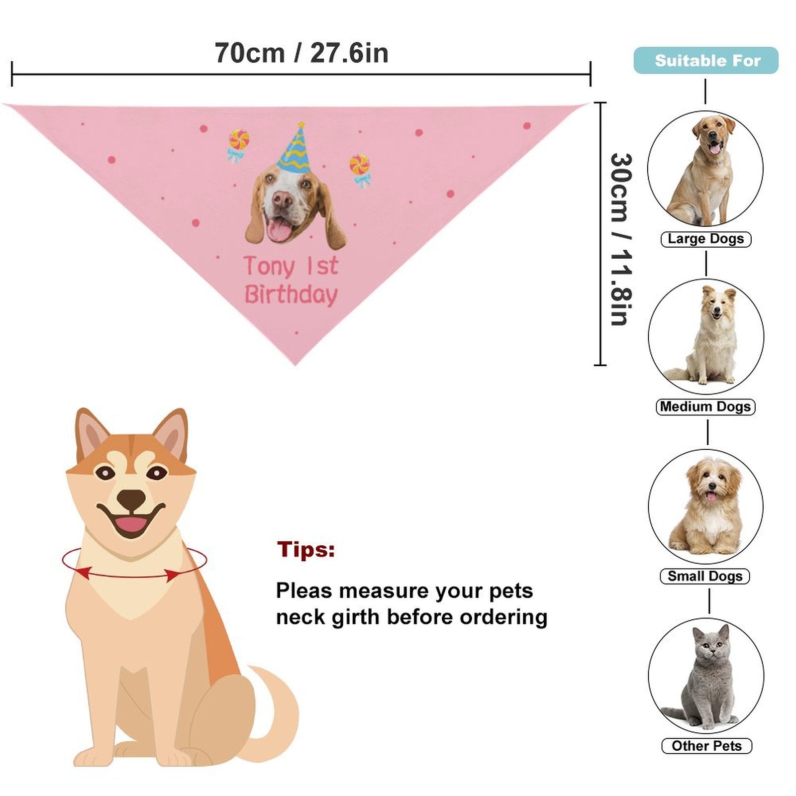 Custom Face and Name Pet Shirt and Scarf Birthday Pet Costume-WEPRINTME-8