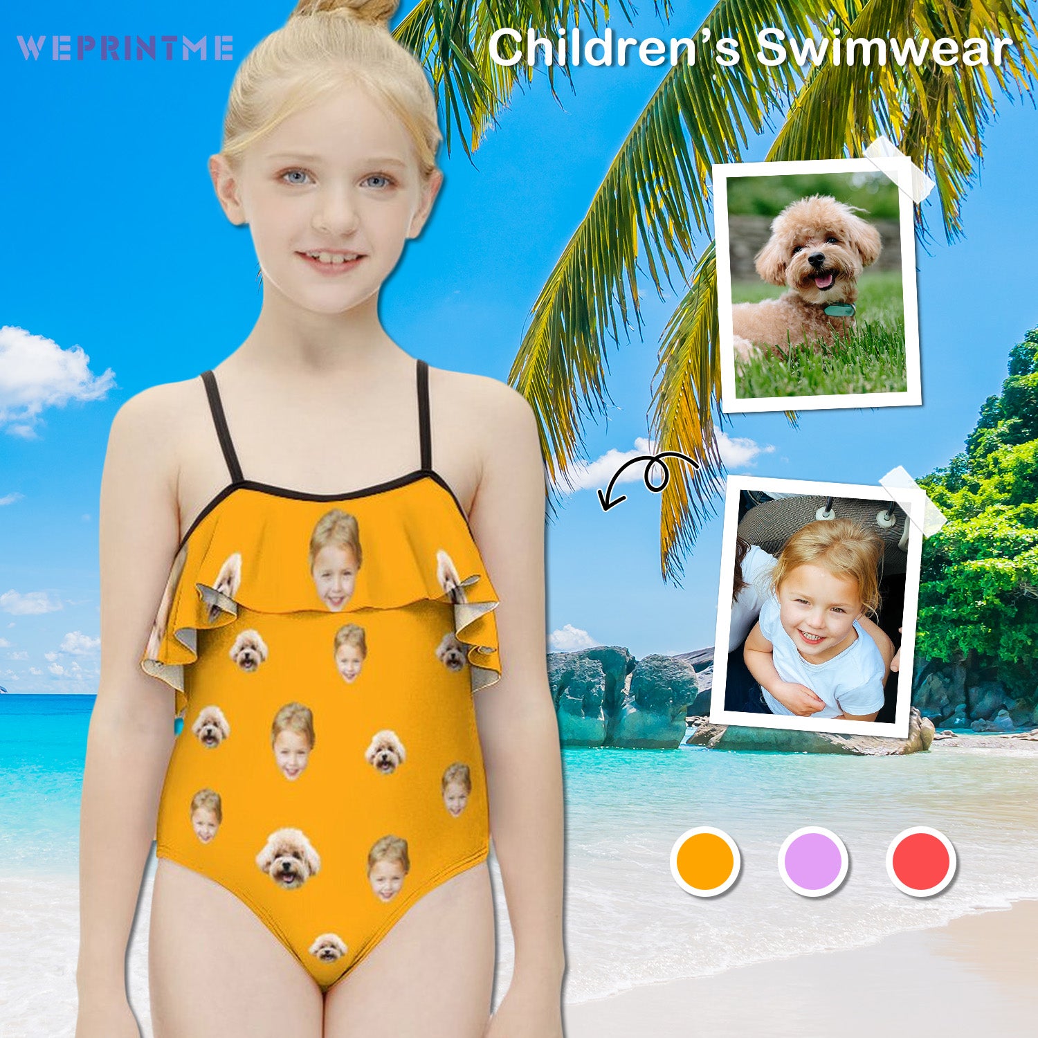 Custom Face with Pet Girls Ruffled Swimwear-WEPRINTME-1