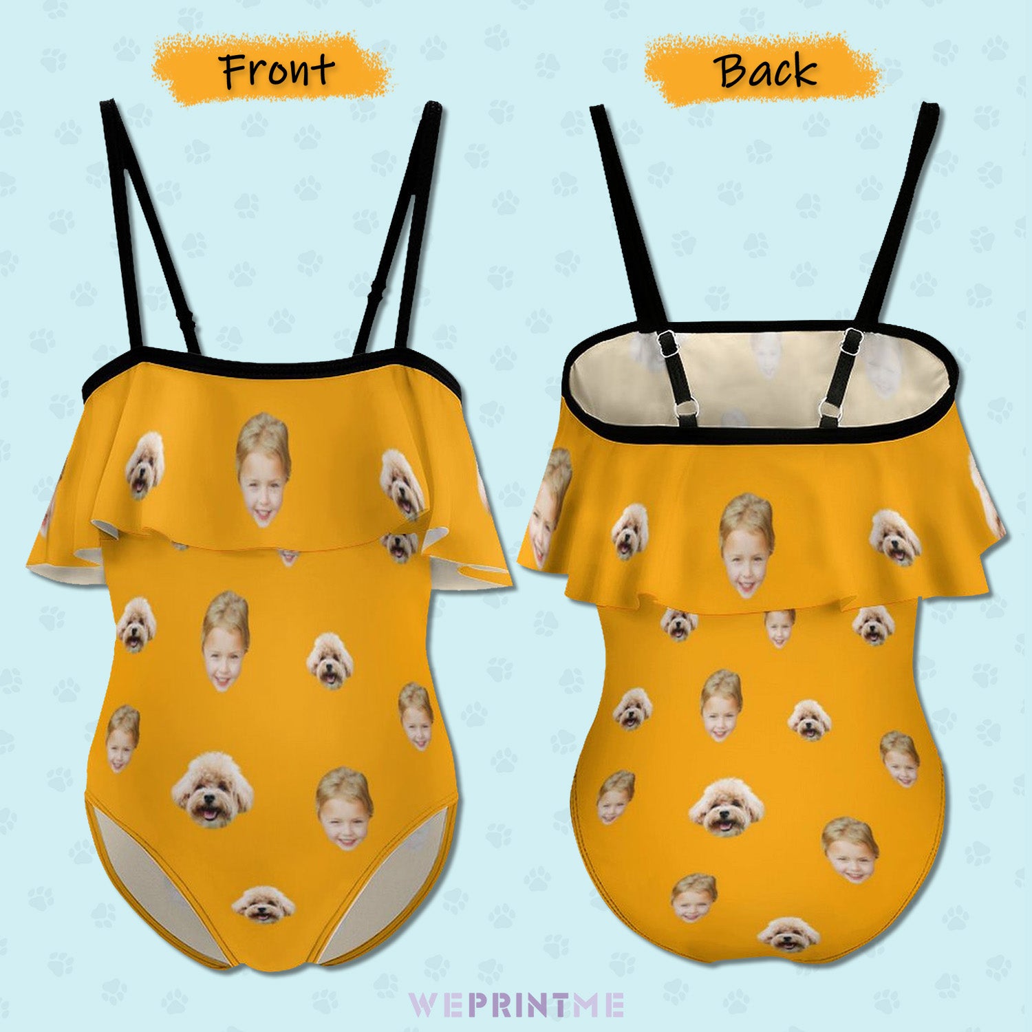 Custom Face with Pet Girls Ruffled Swimwear-WEPRINTME-12