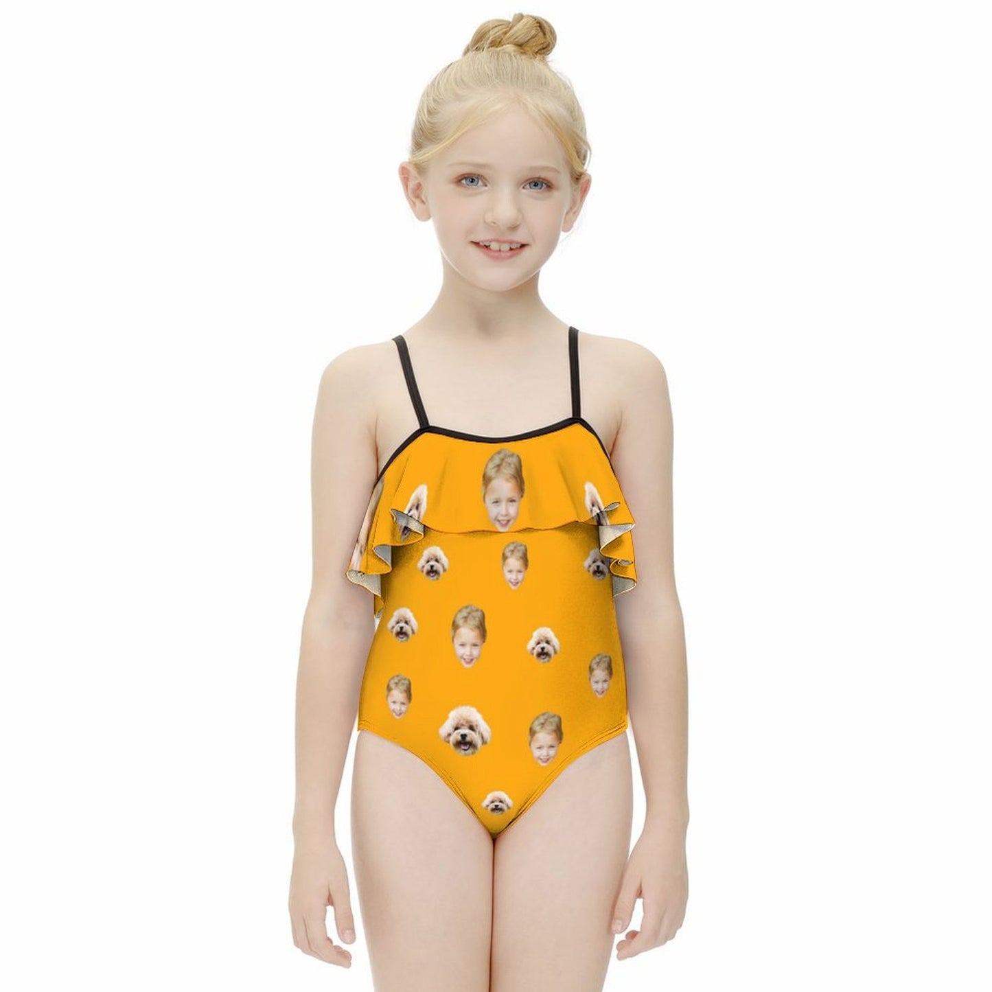 Custom Face with Pet Girls Ruffled Swimwear-WEPRINTME-3