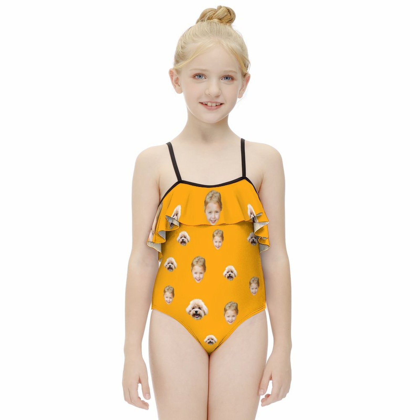 Custom Face with Pet Girls Ruffled Swimwear-WEPRINTME-3