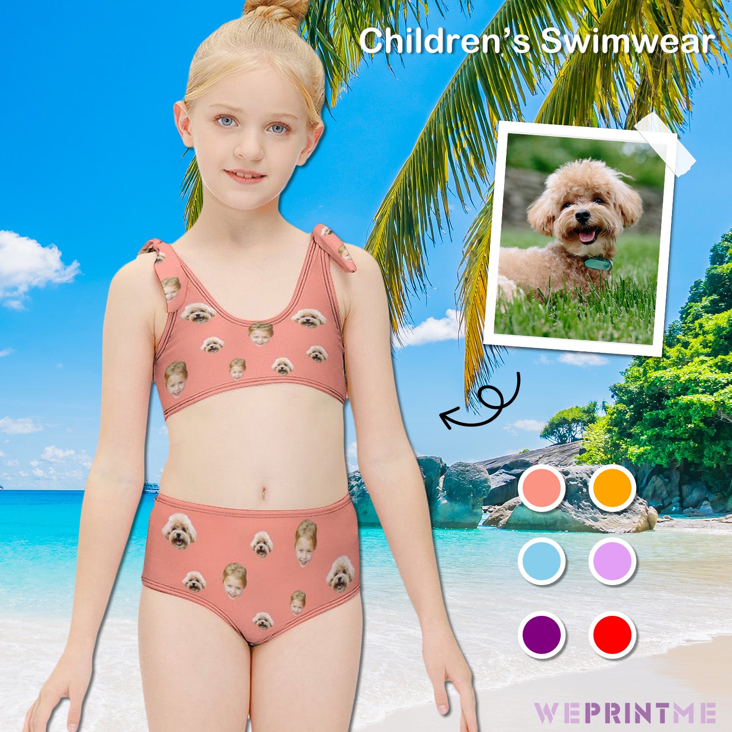 Custom Face with Pet Heart Girls Strappy Swimsuit-WEPRINTME-1