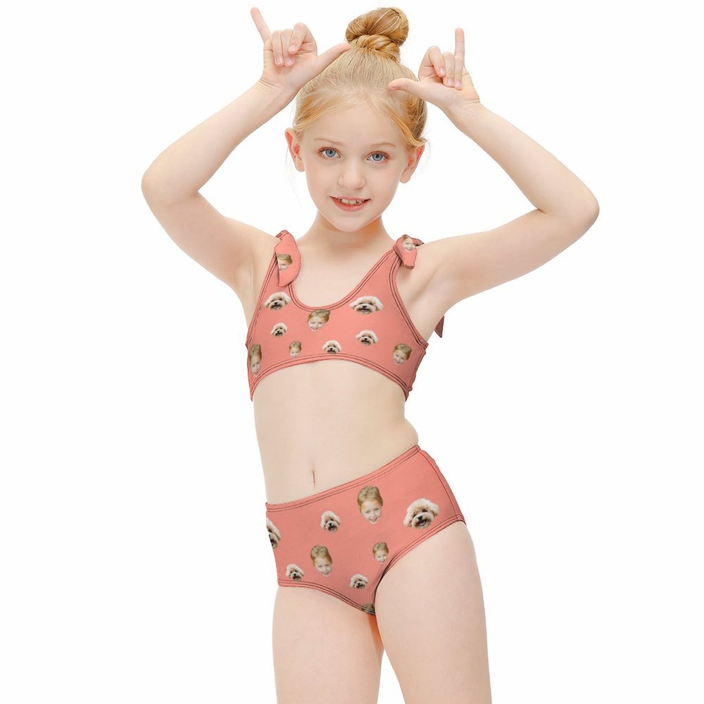Custom Face with Pet Heart Girls Strappy Swimsuit-WEPRINTME-5