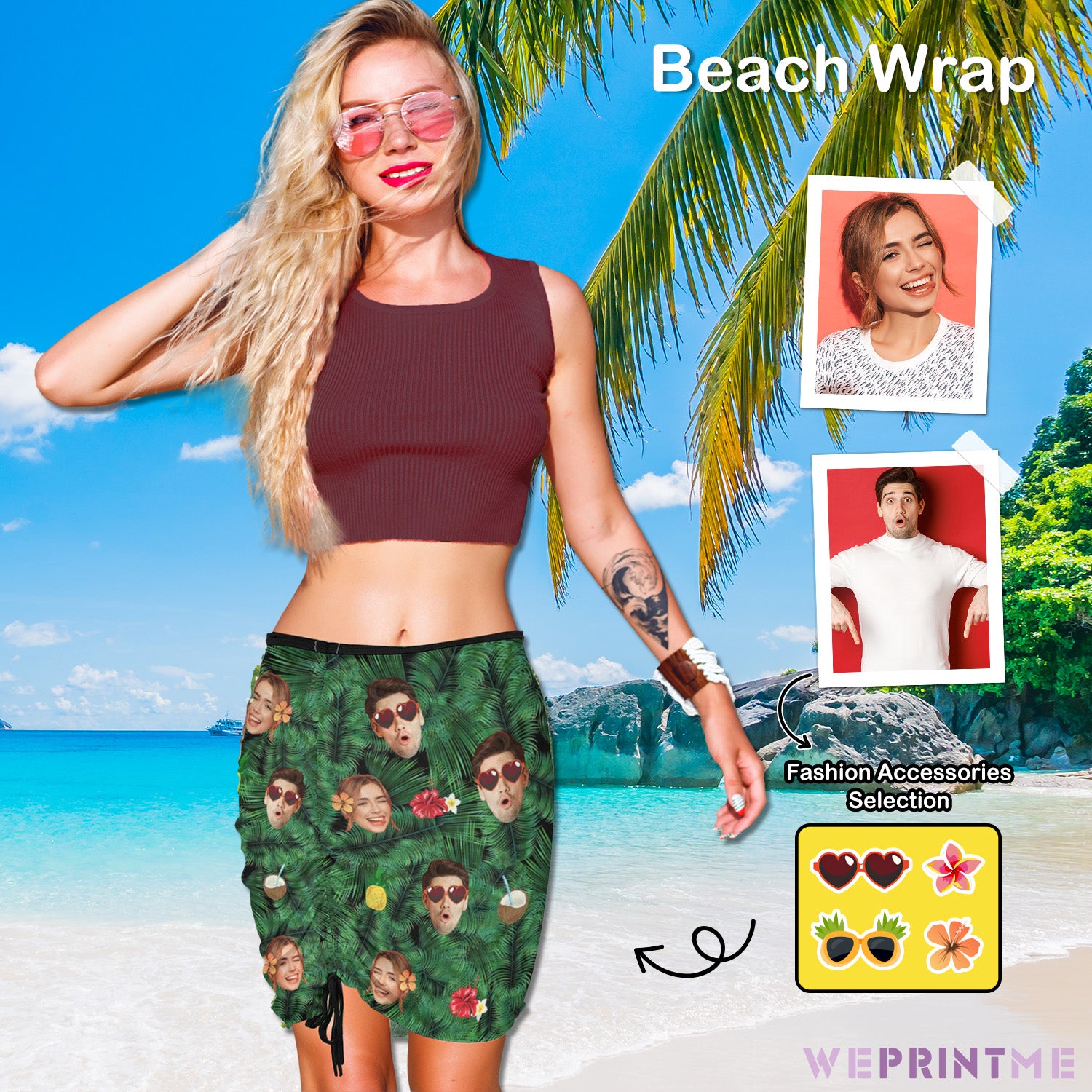 Custom Faces Cool Summer Beach Skirt Blouse Skirt-WEPRINTME-1
