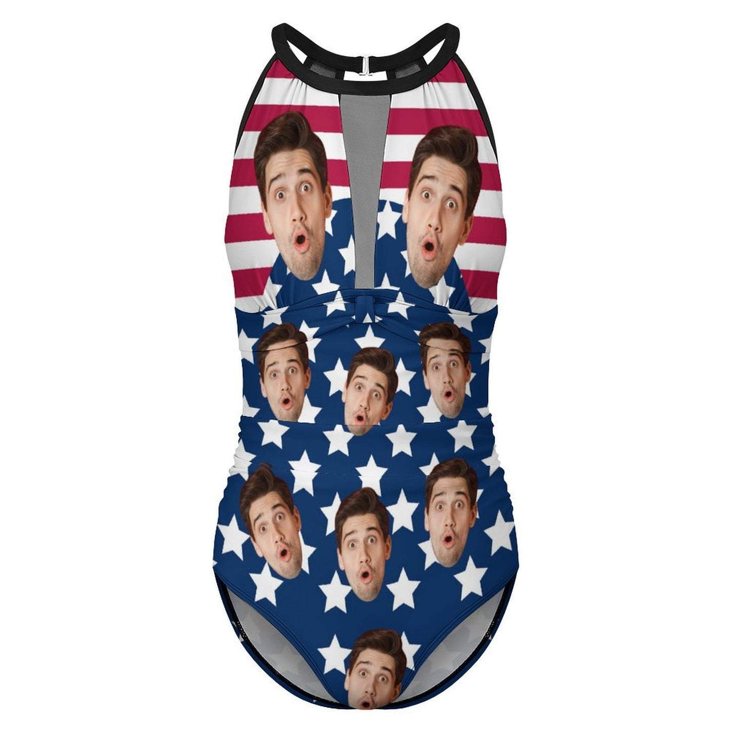 Custom Faces Flag Women's Hollow One-Piece Swimsuit-10