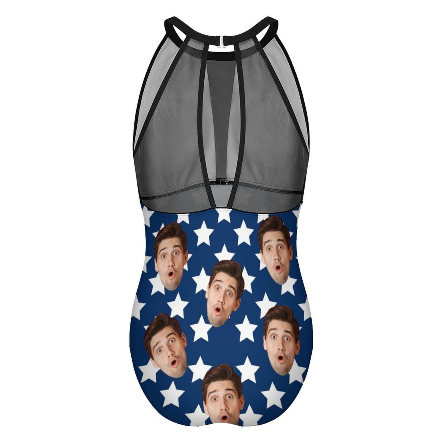 Custom Faces Flag Women's Hollow One-Piece Swimsuit-11