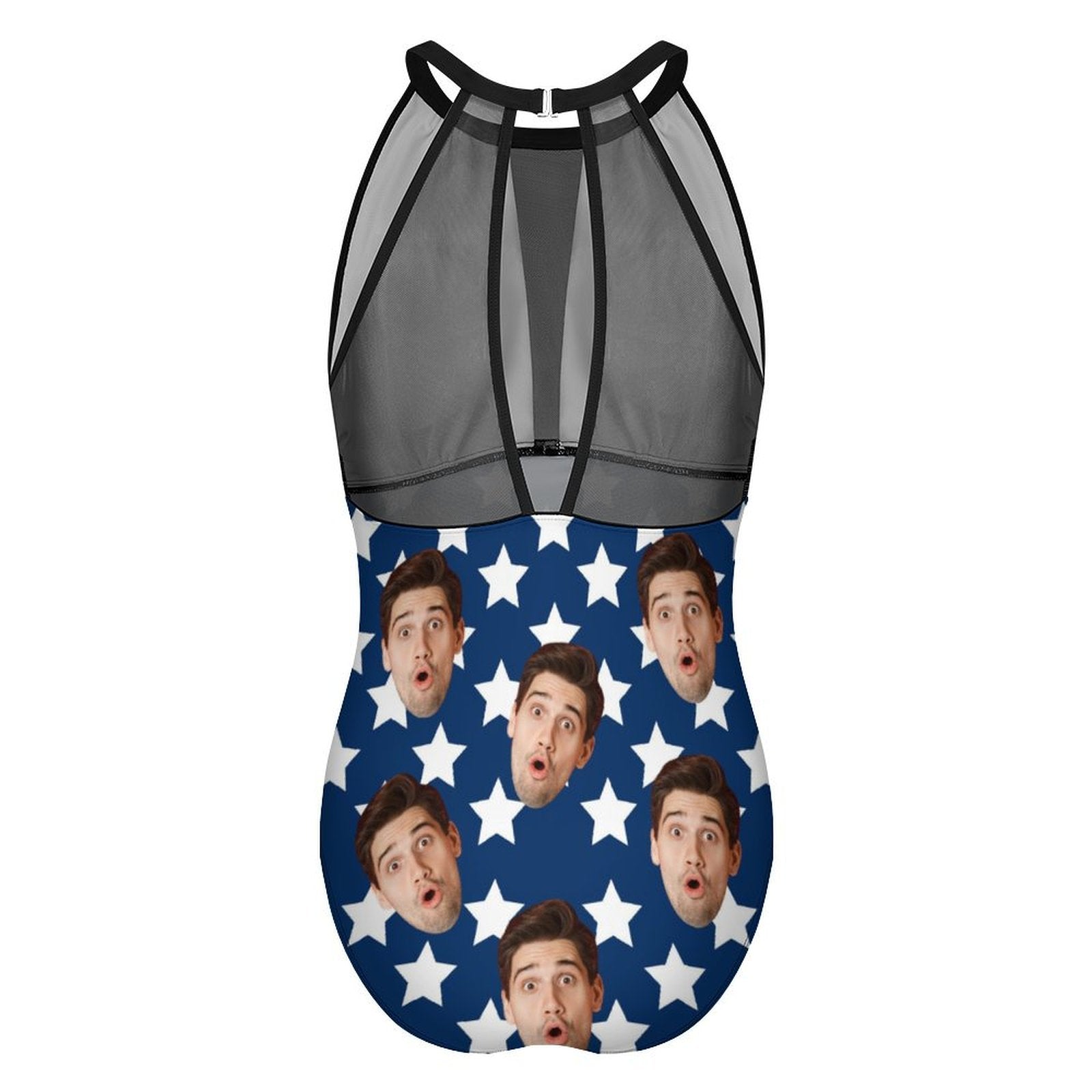 Custom Faces Flag Women's Hollow One-Piece Swimsuit-11
