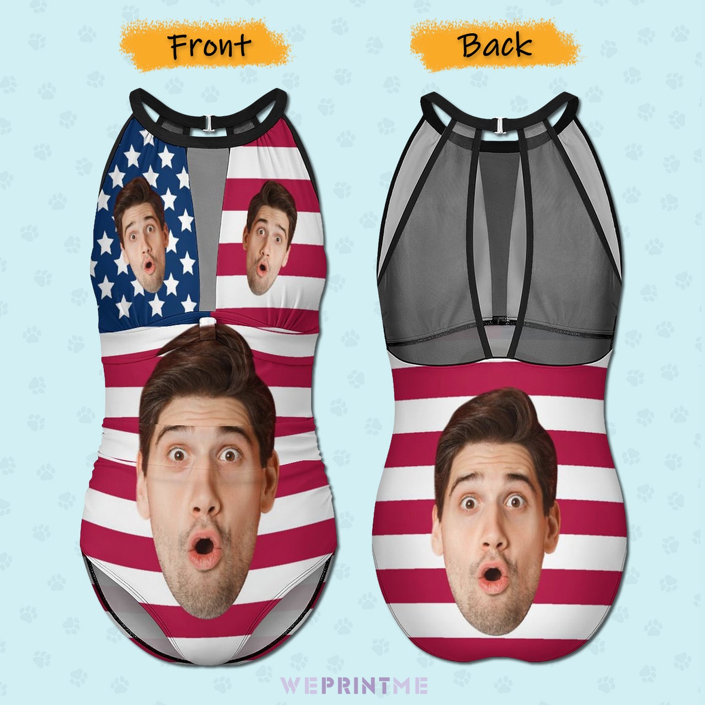 Custom Faces Flag Women's Hollow One-Piece Swimsuit-WEPRINTME-3