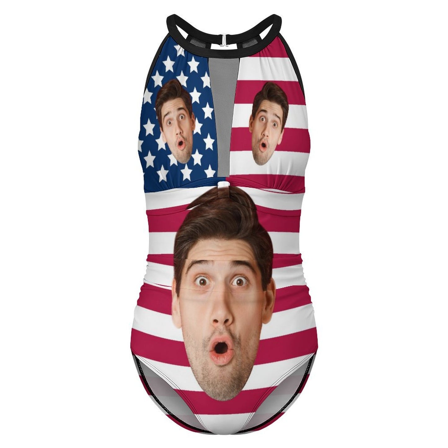Custom Faces Flag Women's Hollow One-Piece Swimsuit-WEPRINTME-4