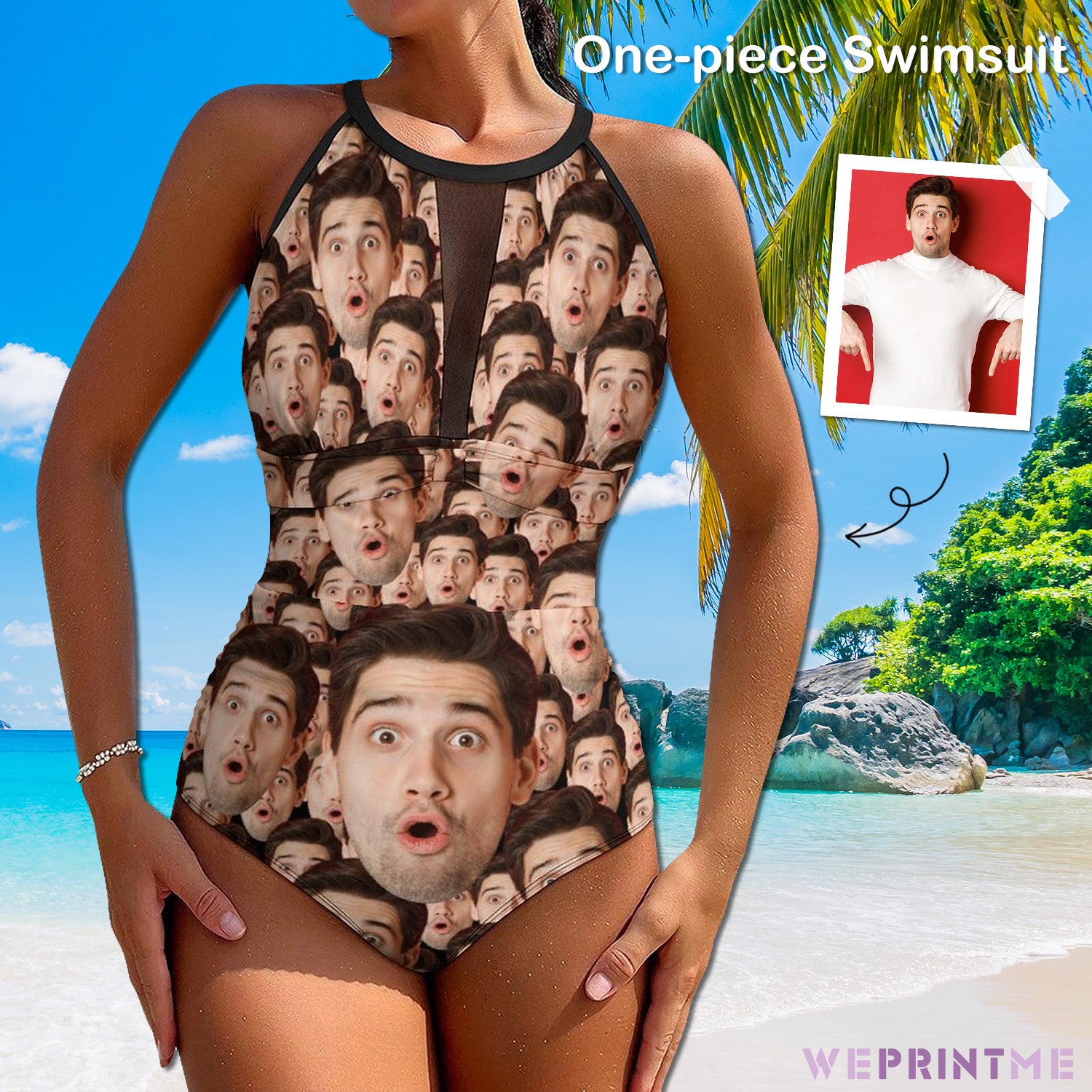 Custom Faces Funny Multi Face Women's Hollow One-Piece Swimsuit-WEPRINTME-1
