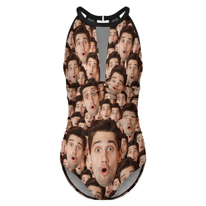 Custom Faces Funny Multi Face Women's Hollow One-Piece Swimsuit-WEPRINTME-4