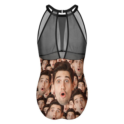 Custom Faces Funny Multi Face Women's Hollow One-Piece Swimsuit-WEPRINTME-5