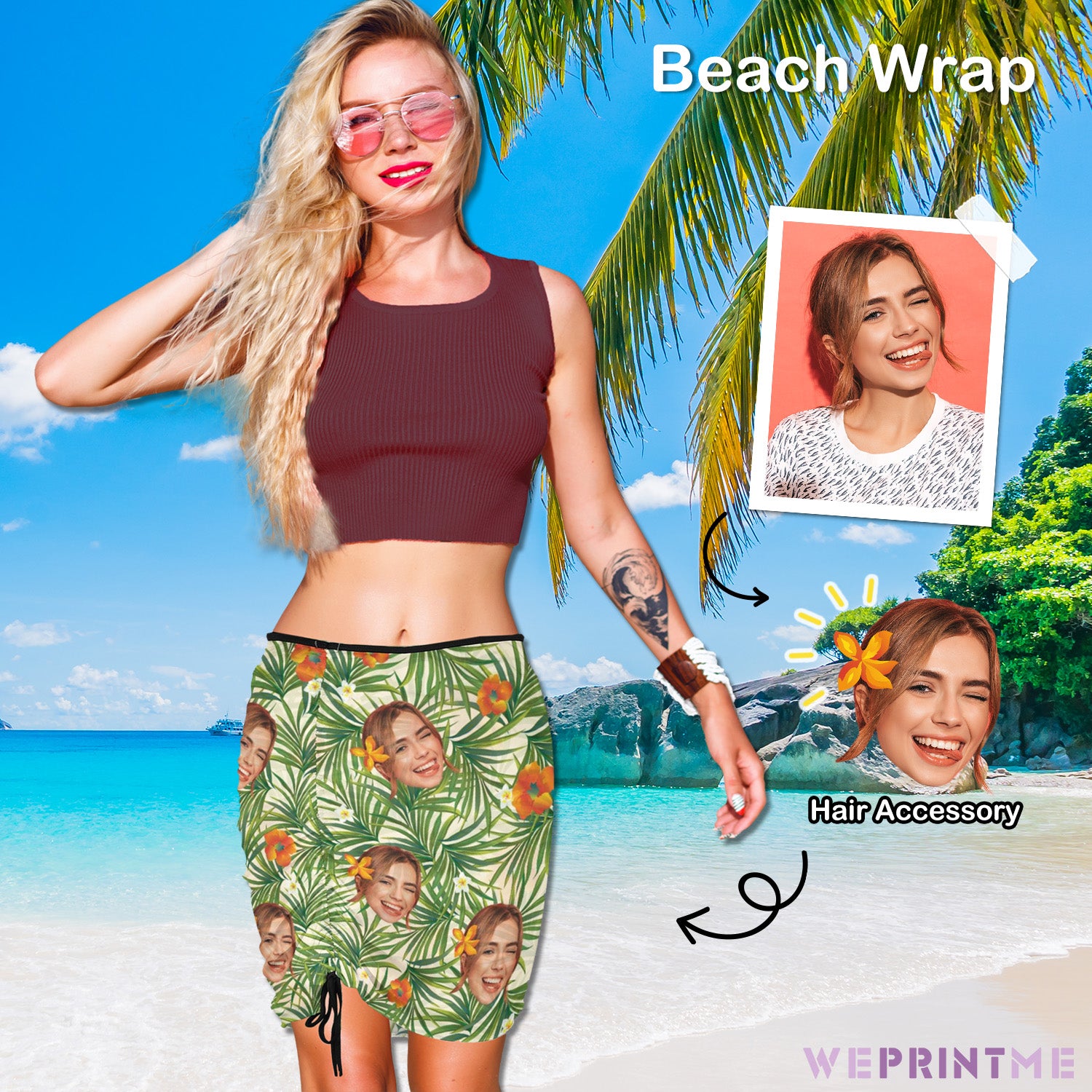 Custom Faces Hawaiian Beach Skirt Blouse Skirt-WEPRINTME-1