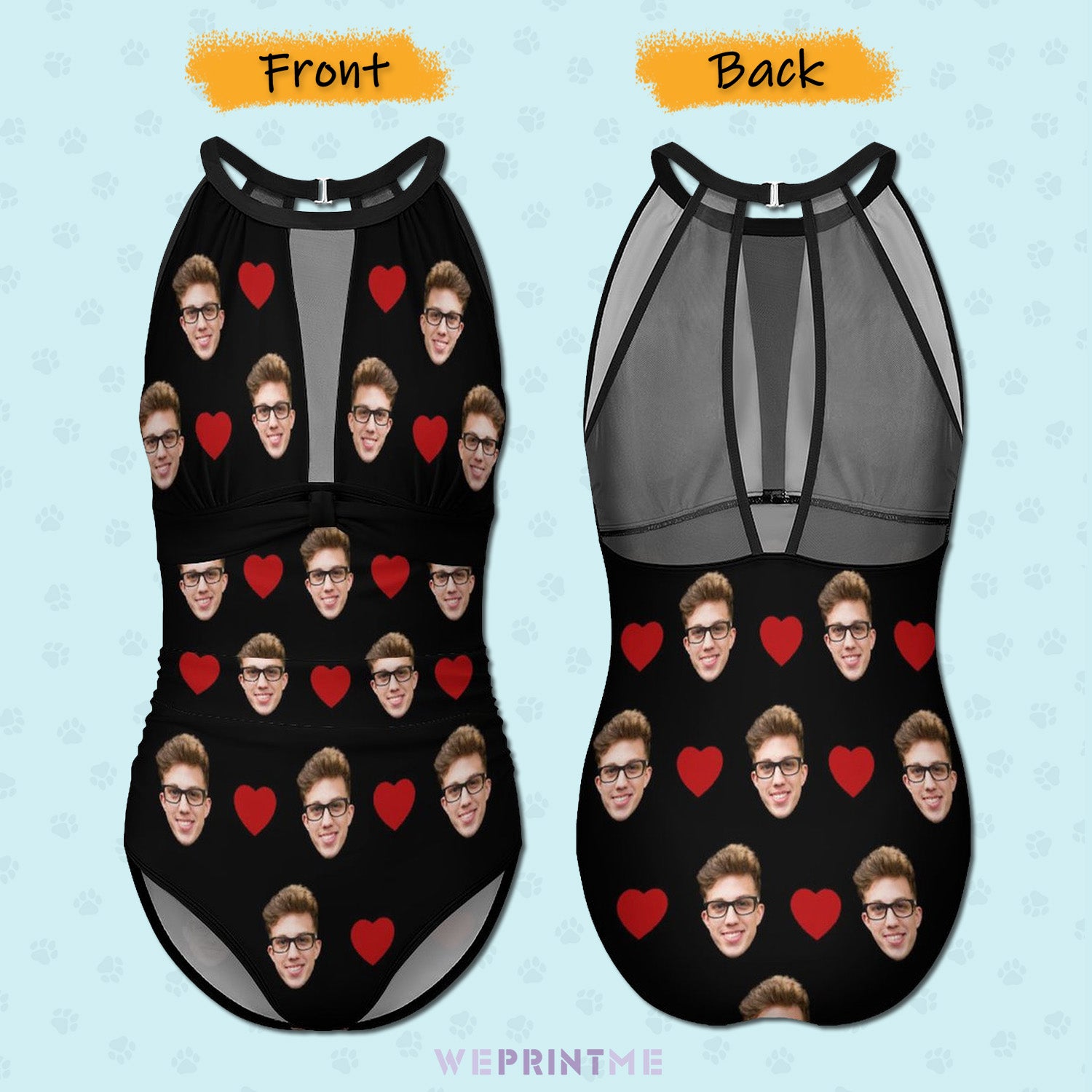 Custom Faces Heart Women's Hollow One-Piece Swimsuit-WEPRINTME-3