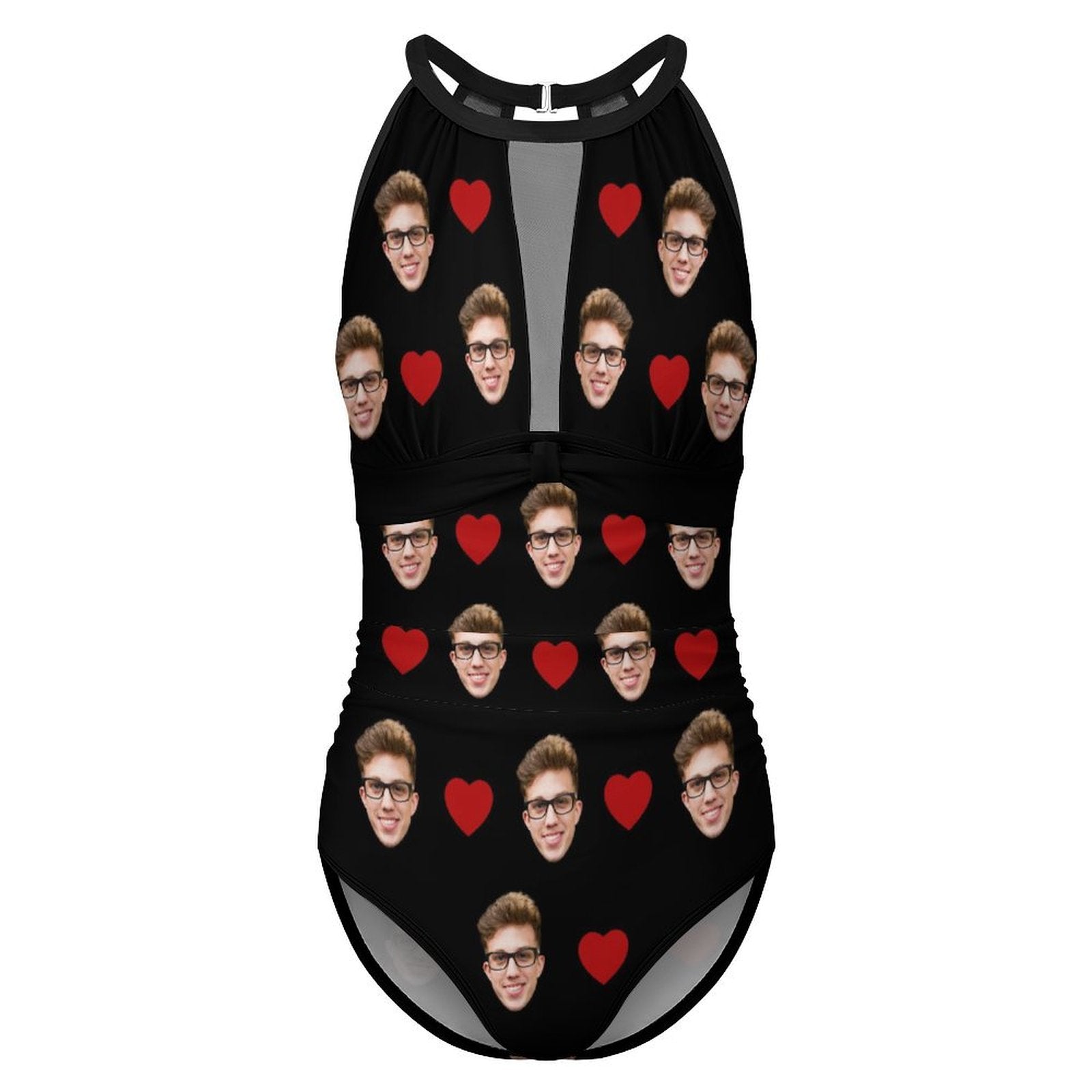 Custom Faces Heart Women's Hollow One-Piece Swimsuit-WEPRINTME-4