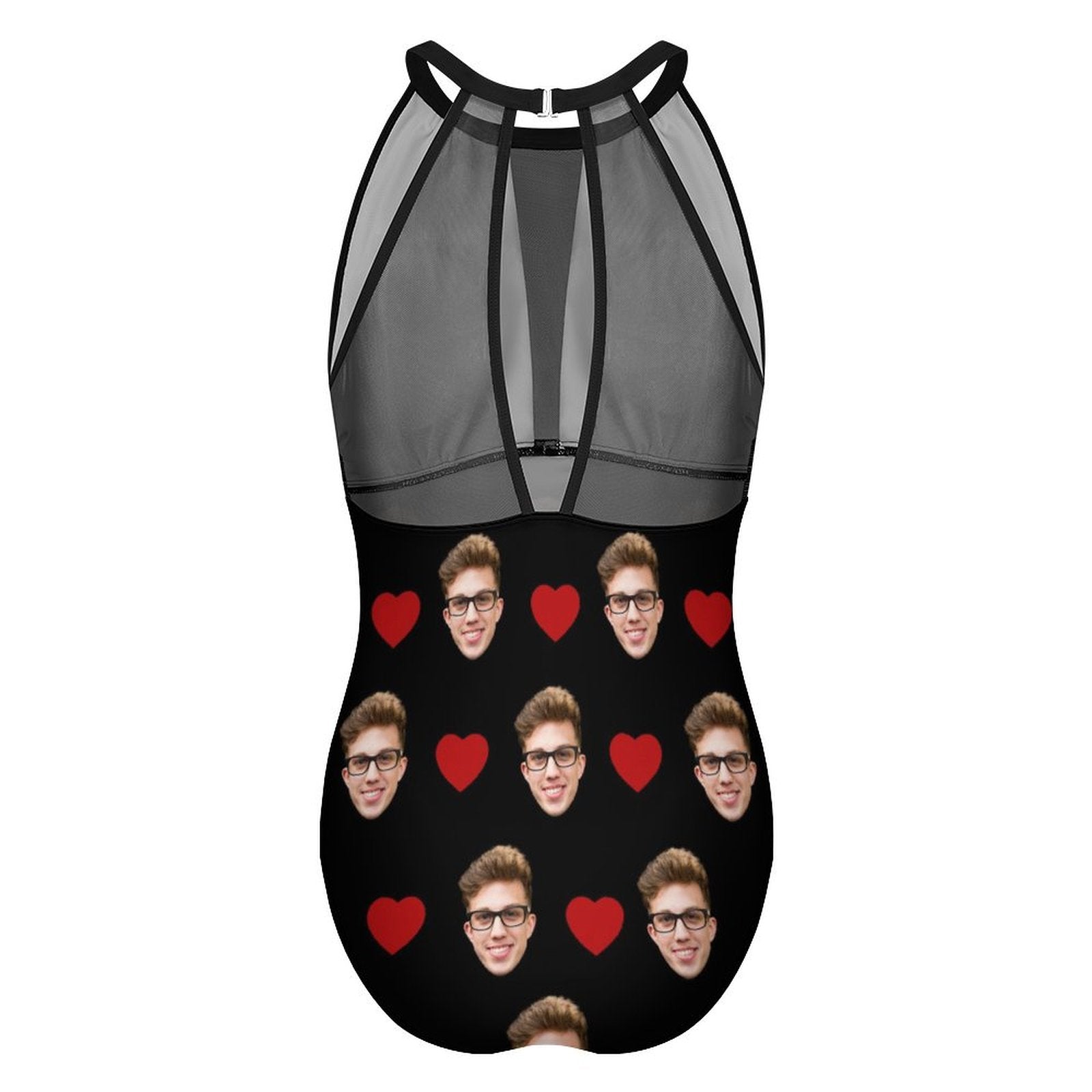 Custom Faces Heart Women's Hollow One-Piece Swimsuit-WEPRINTME-5