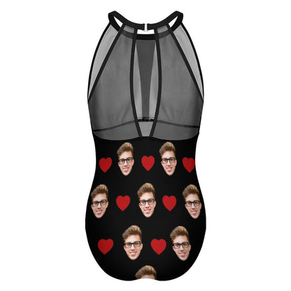 Custom Faces Heart Women's Hollow One-Piece Swimsuit-WEPRINTME-5