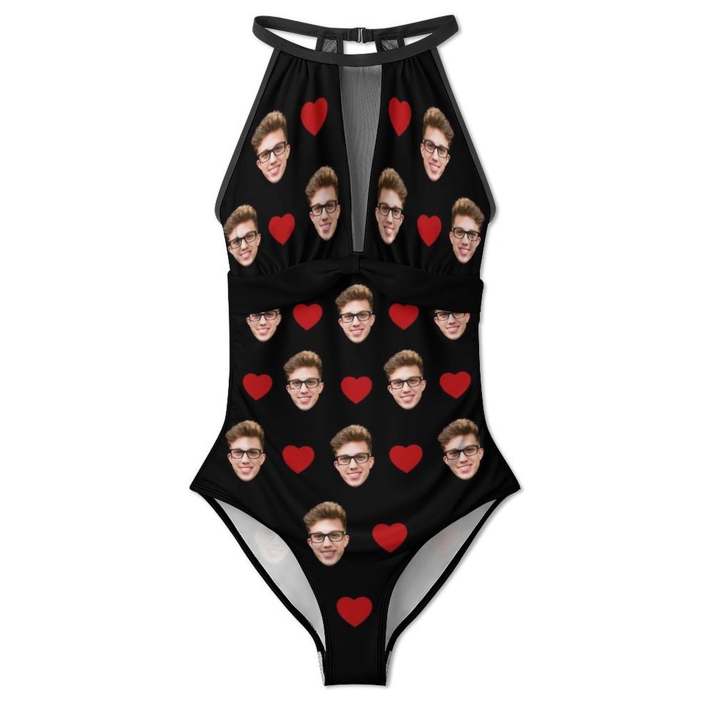 Custom Faces Heart Women's Hollow One-Piece Swimsuit-WEPRINTME-6