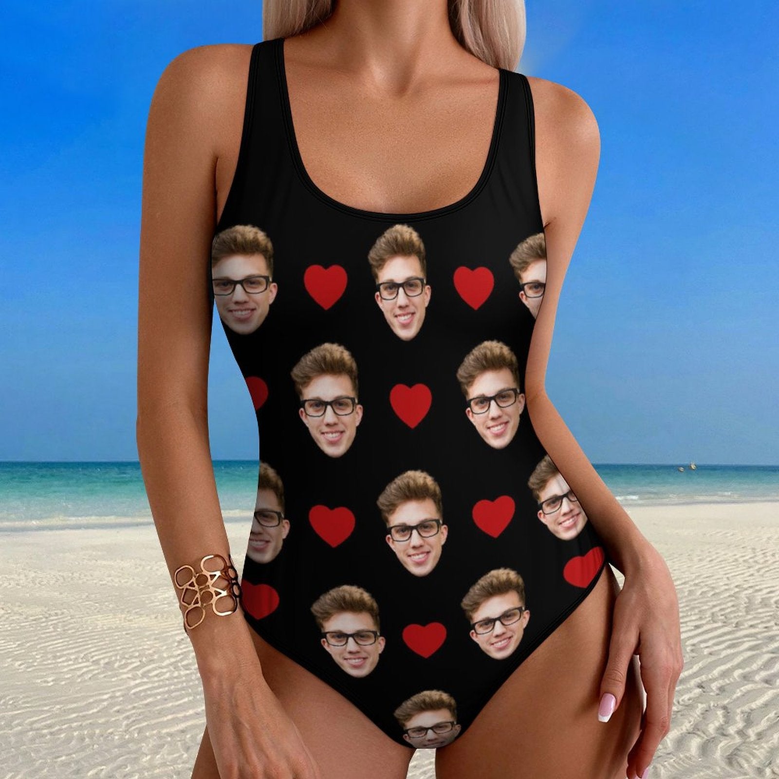 Custom Faces Heart Women's One-Piece Swimsuit-WEPRINTME-2