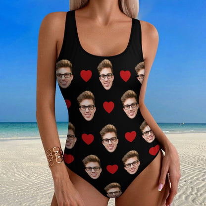 Custom Faces Heart Women's One-Piece Swimsuit-WEPRINTME-2