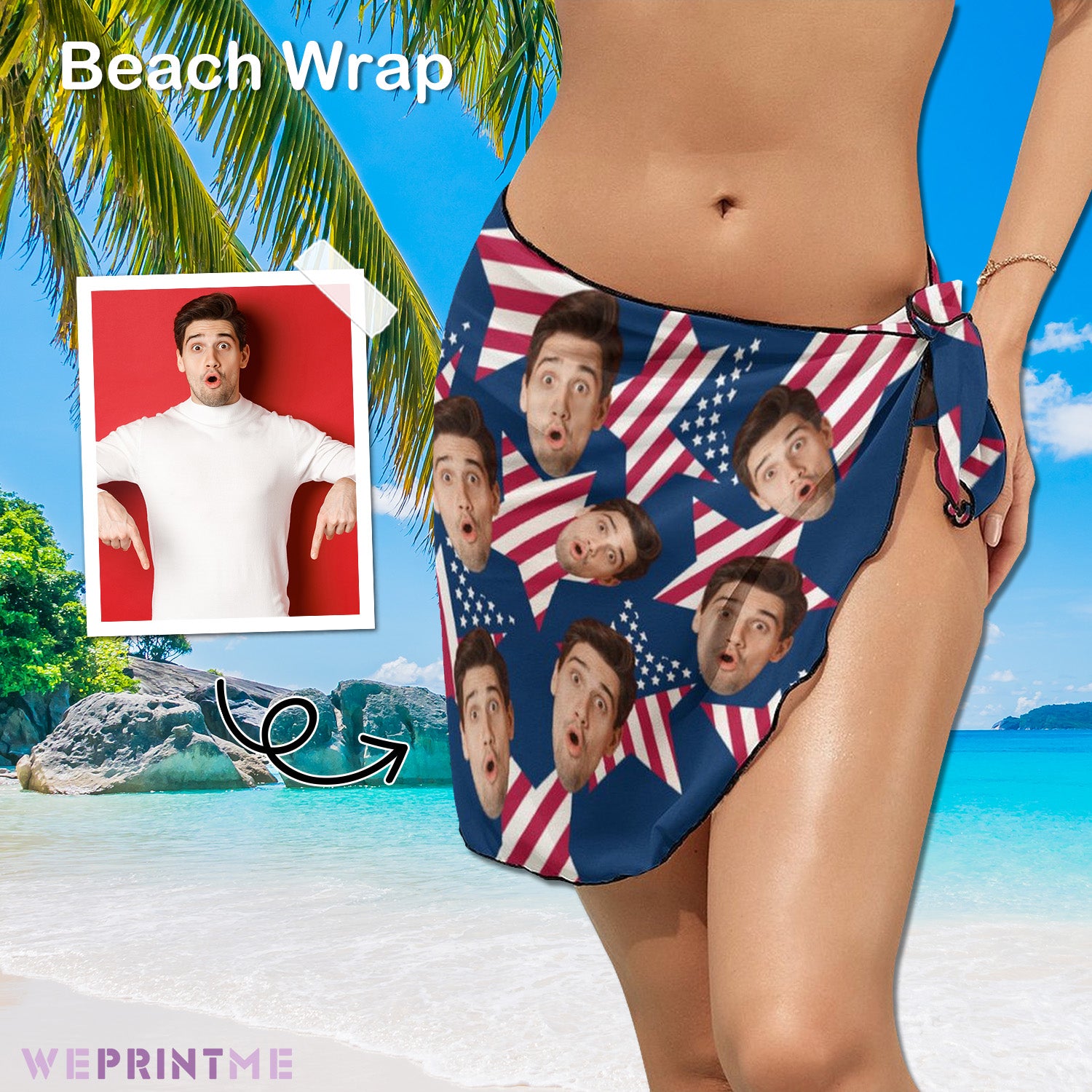 Custom Faces Star Flag Beach Wrap-WEPRINTME-1