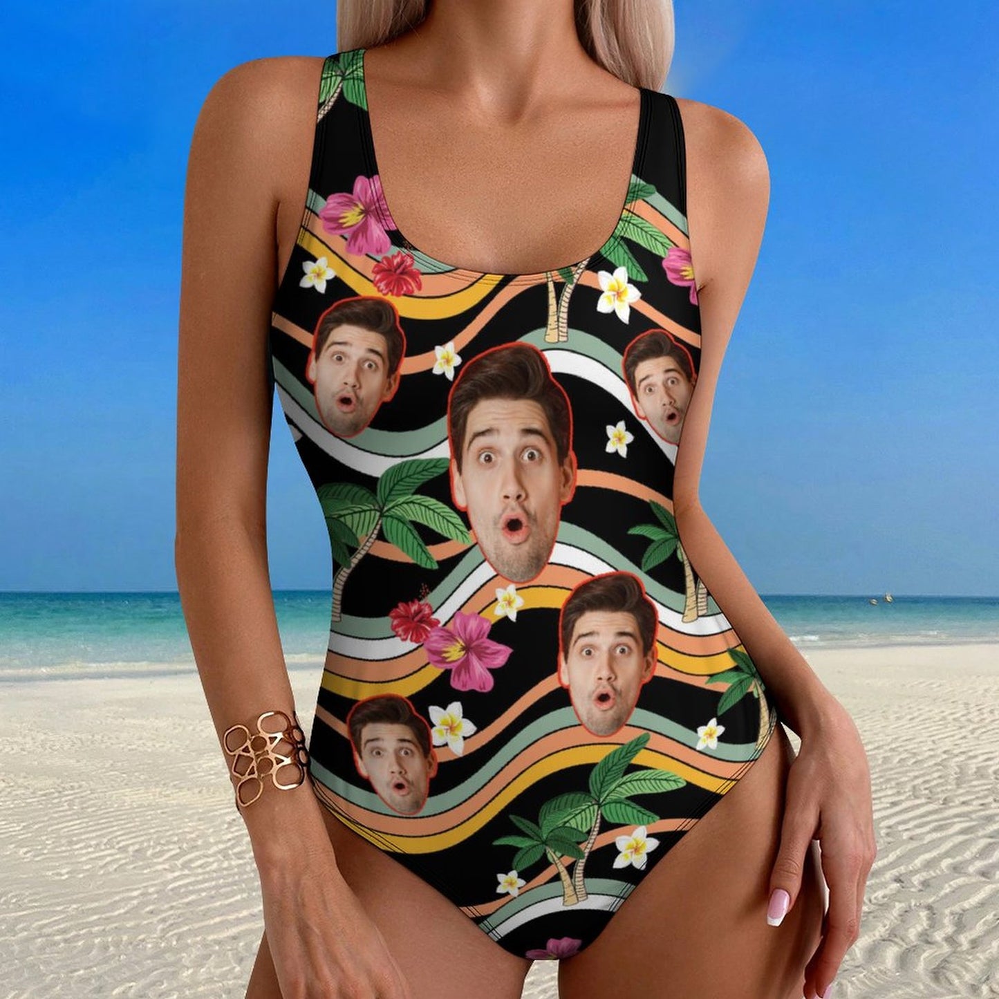Custom Faces Summer Wave Women's One-Piece Swimsuit-WEPRINTME-2