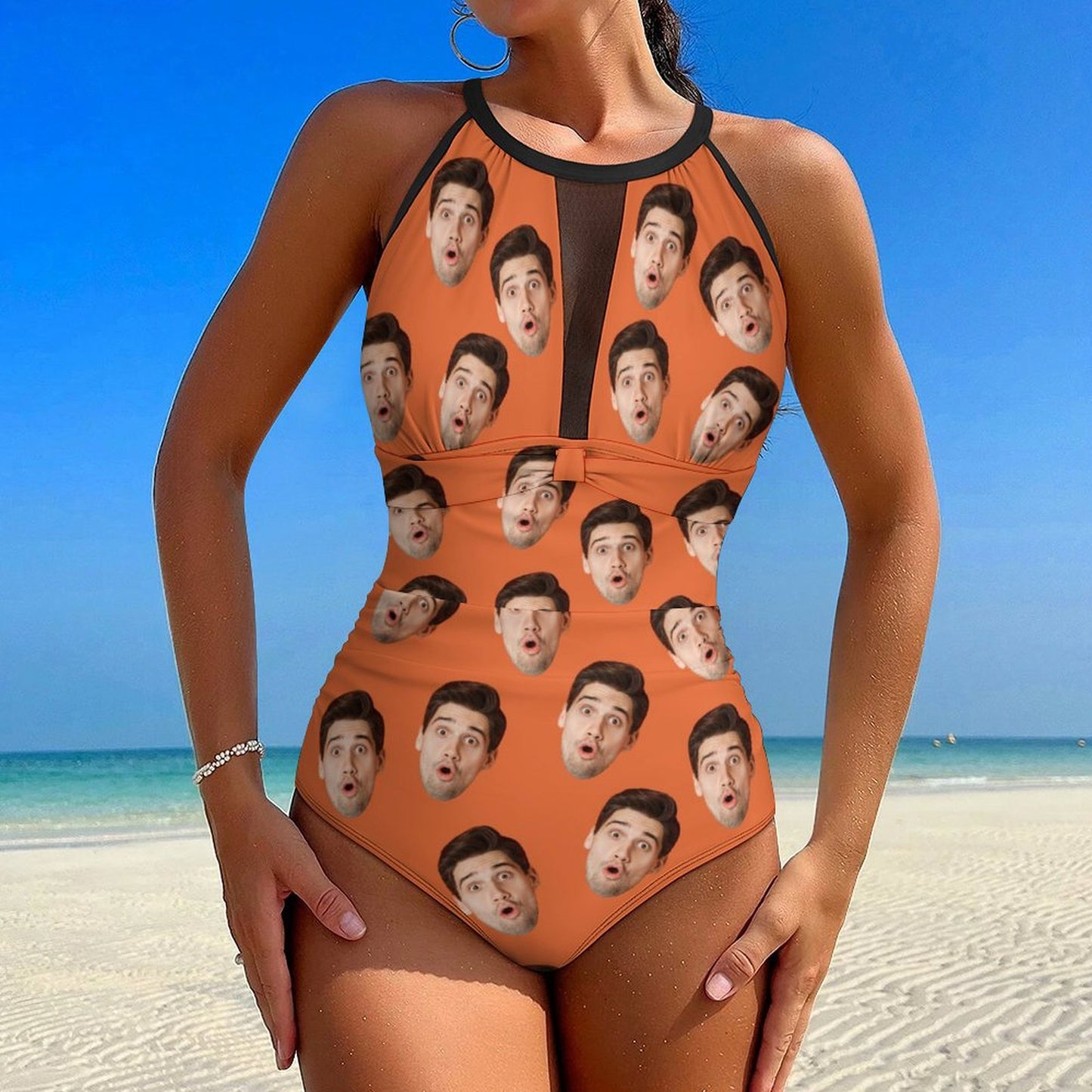 Custom Faces Women's Hollow One-Piece Swimsuit-WEPRINTME-2