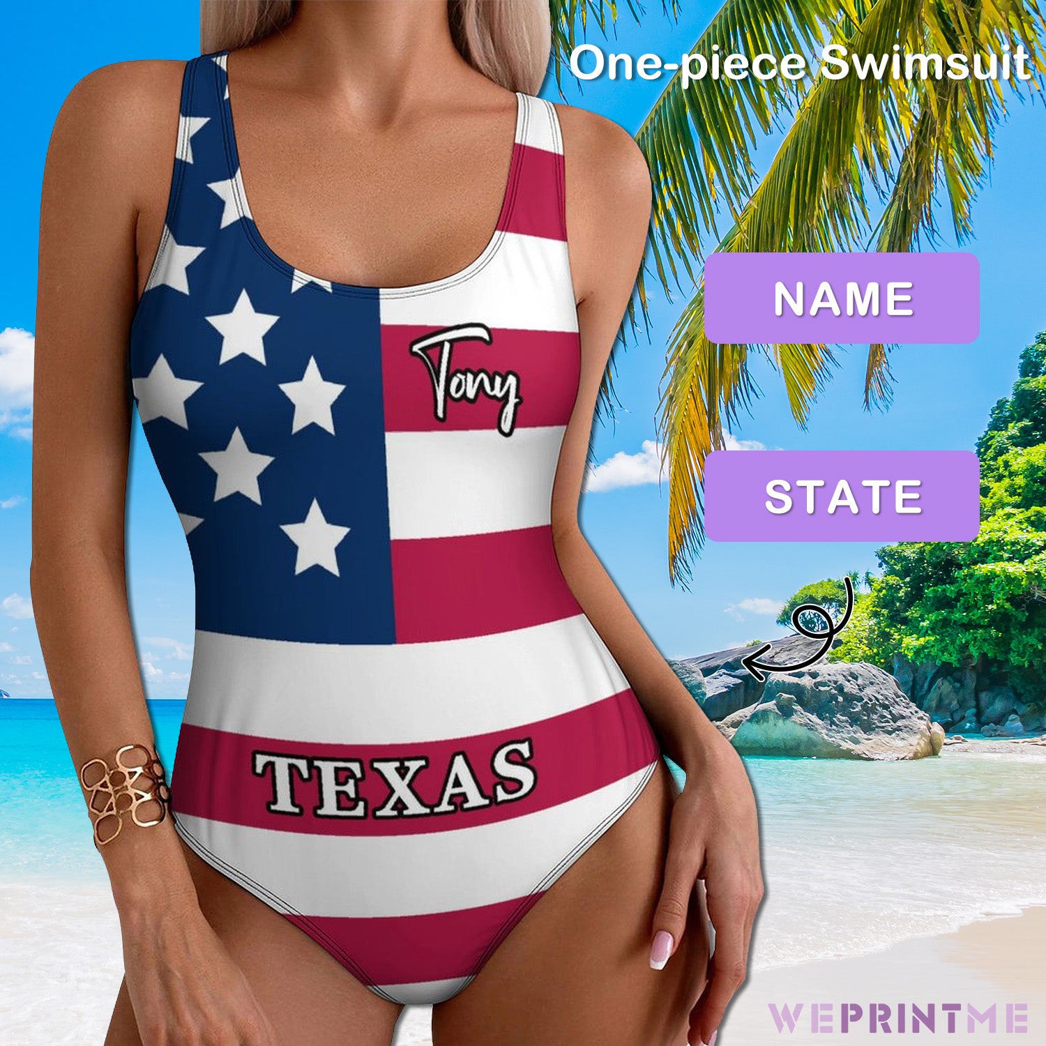 Custom Name&State One-Piece Swimwear-WEPRINTME-1