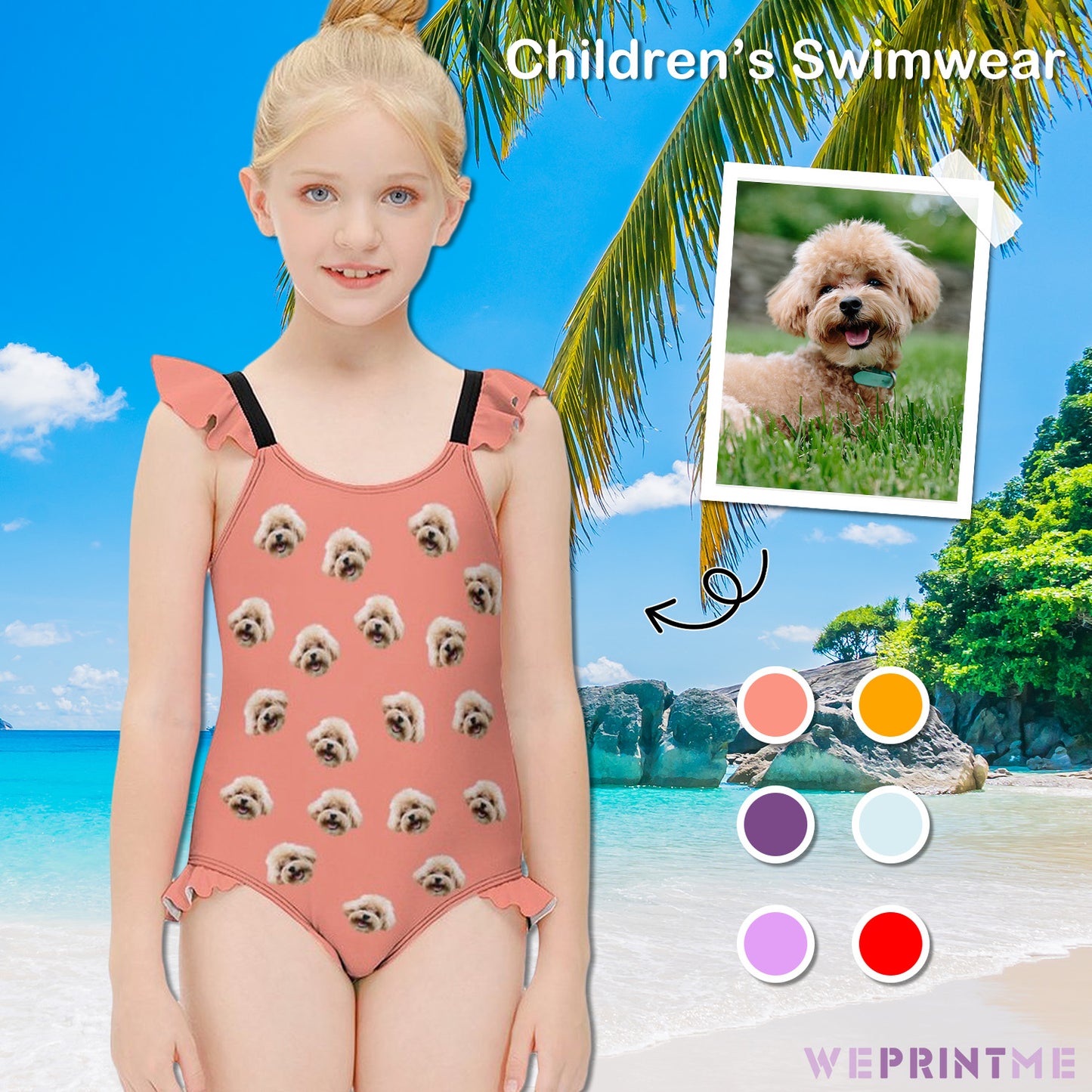 Custom Pet Face Children's Ruffled One-Piece Swimsuit-WEPRINTME-1