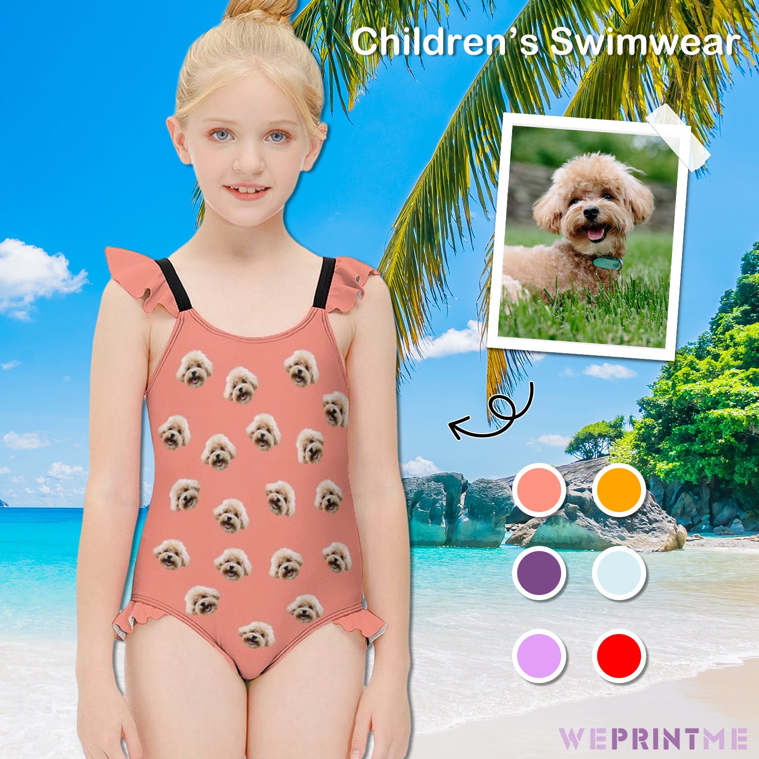 Custom Pet Face Children's Ruffled One-Piece Swimsuit-WEPRINTME-1