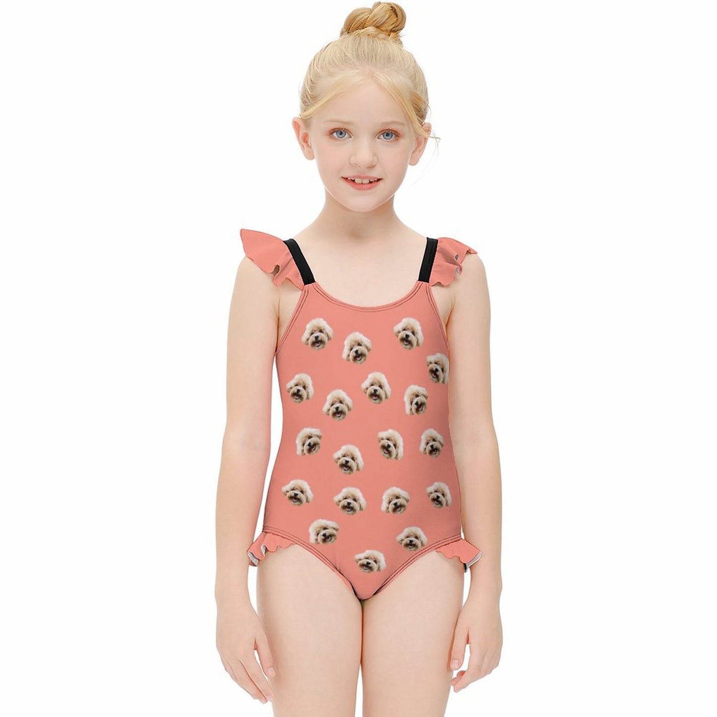 Custom Pet Face Children's Ruffled One-Piece Swimsuit-WEPRINTME-4