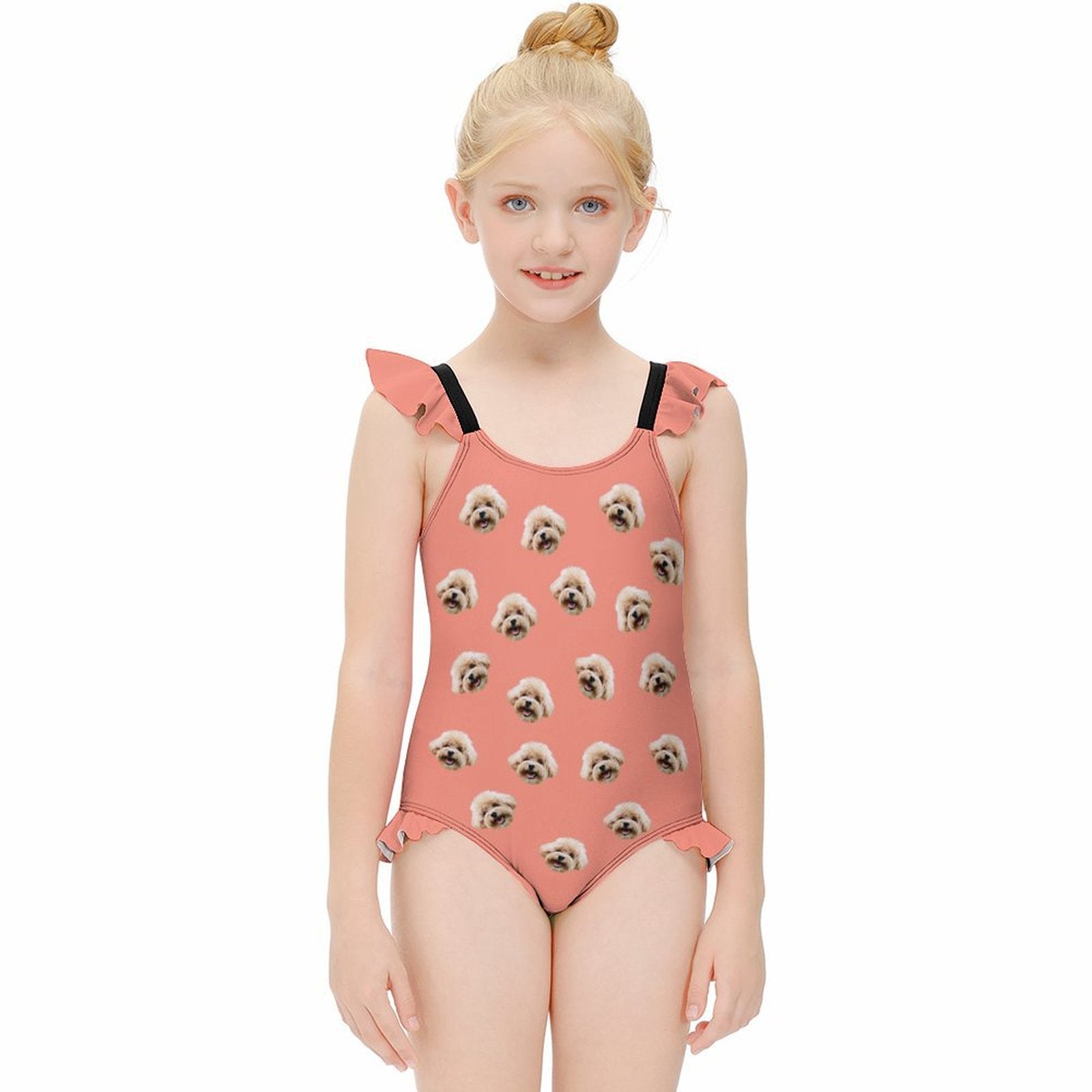 Custom Pet Face Children's Ruffled One-Piece Swimsuit-WEPRINTME-4