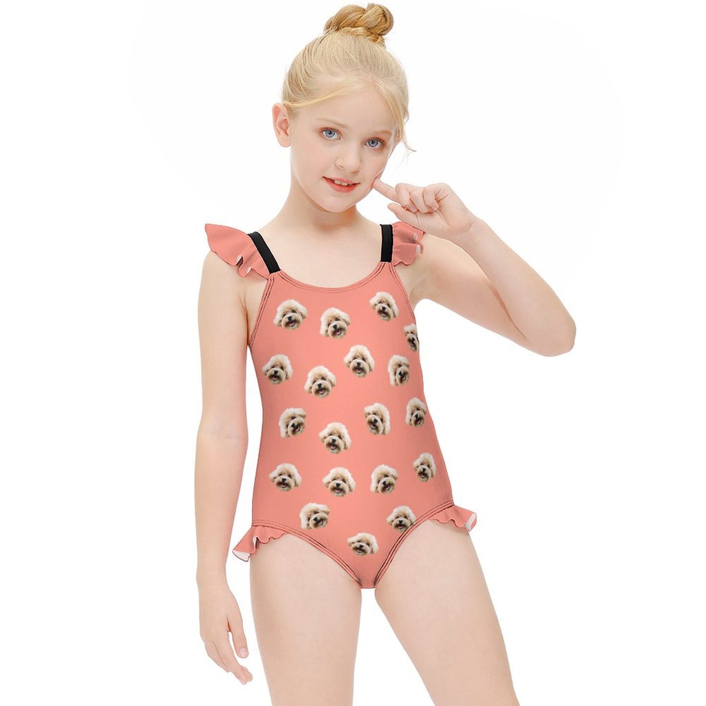 Custom Pet Face Children's Ruffled One-Piece Swimsuit-WEPRINTME-6
