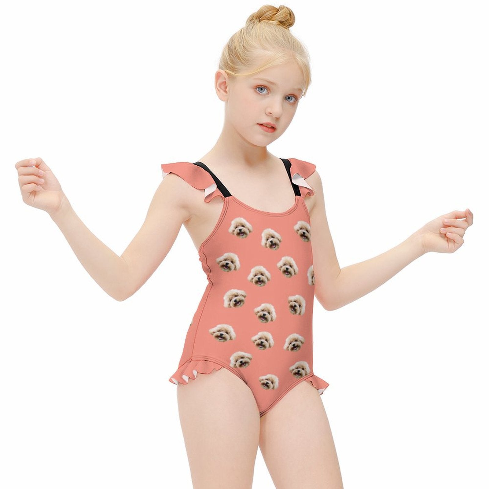 Custom Pet Face Children's Ruffled One-Piece Swimsuit-WEPRINTME-7