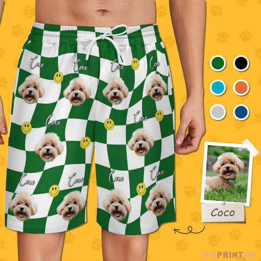 Custom Pet Face Distorted Plaid Men's Short Sweatpants-WEPRINTME-1
