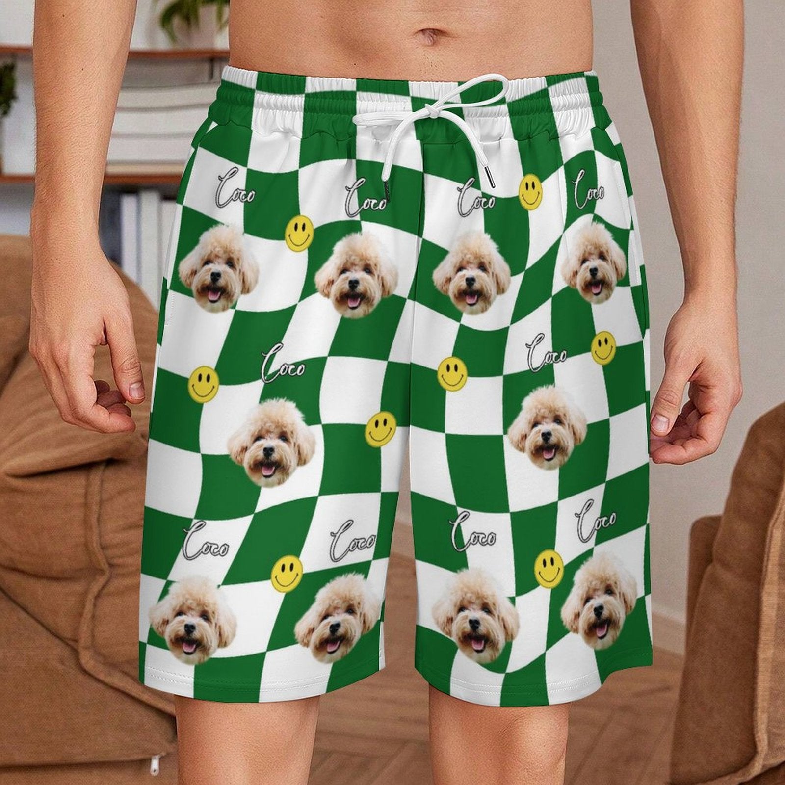 Custom Pet Face Distorted Plaid Men's Short Sweatpants-WEPRINTME-2