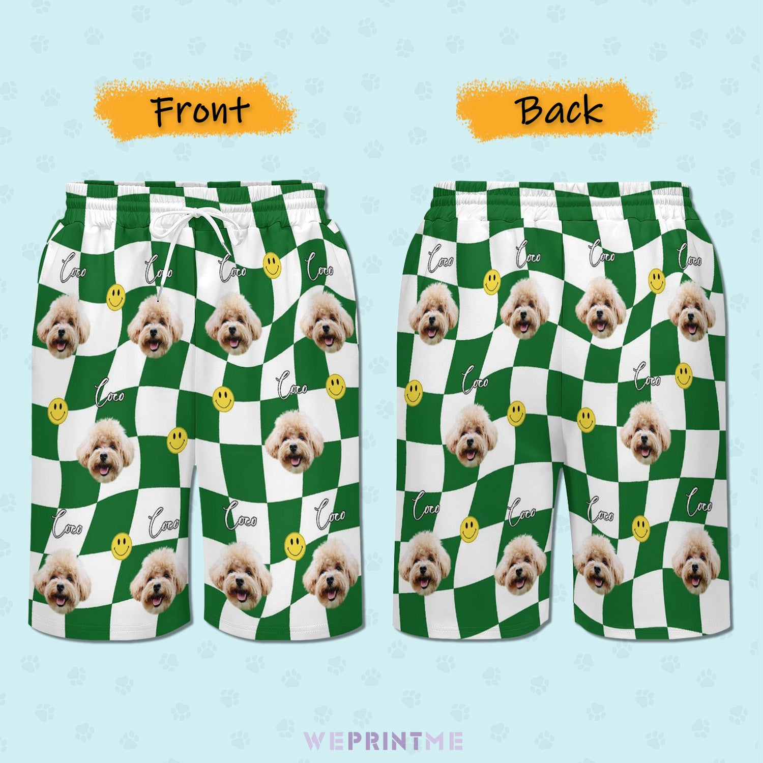 Custom Pet Face Distorted Plaid Men's Short Sweatpants-WEPRINTME-3