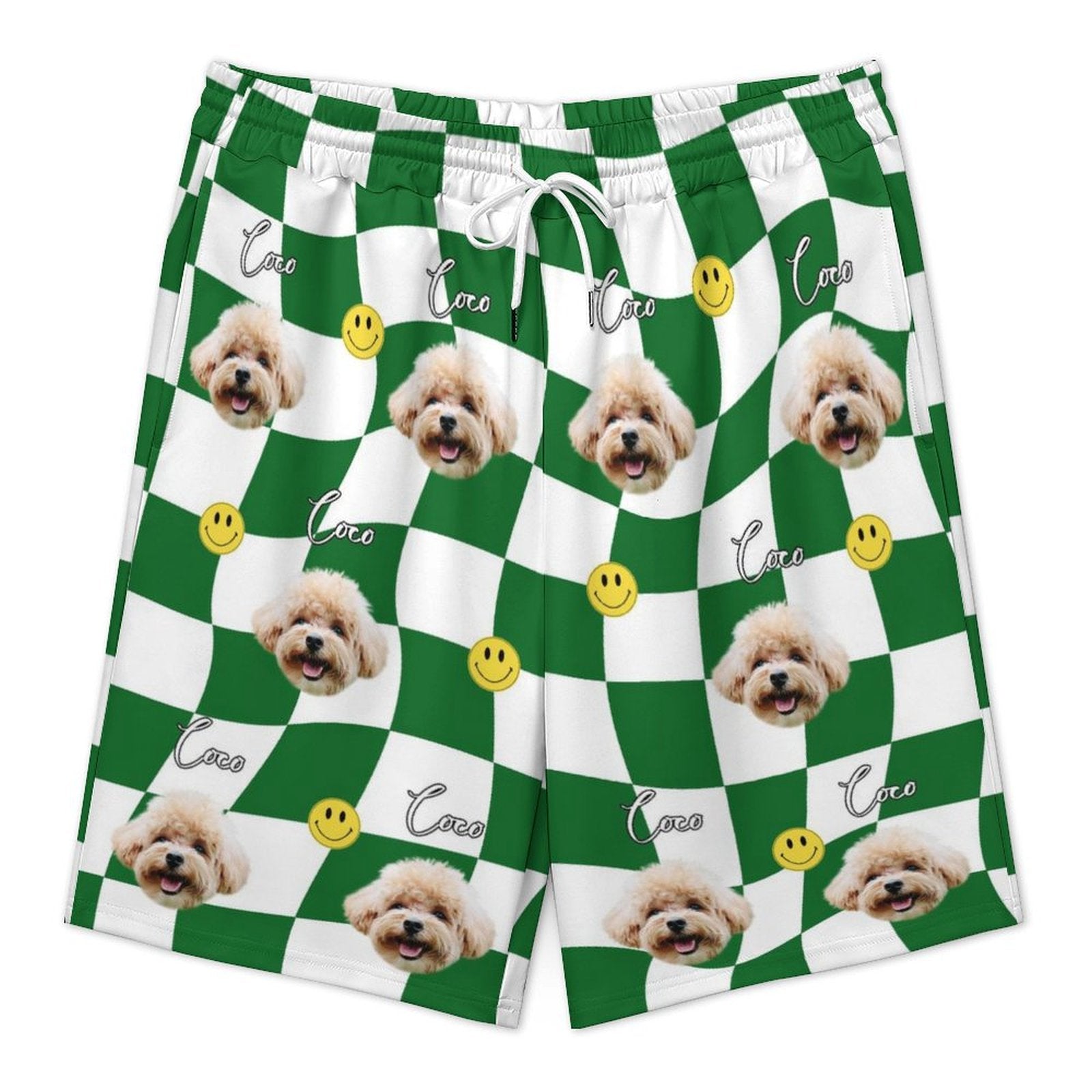 Custom Pet Face Distorted Plaid Men's Short Sweatpants-WEPRINTME-4