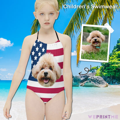 Custom Pet Face Flag Childrens One-Piece Swimsuit-WEPRINTME-1