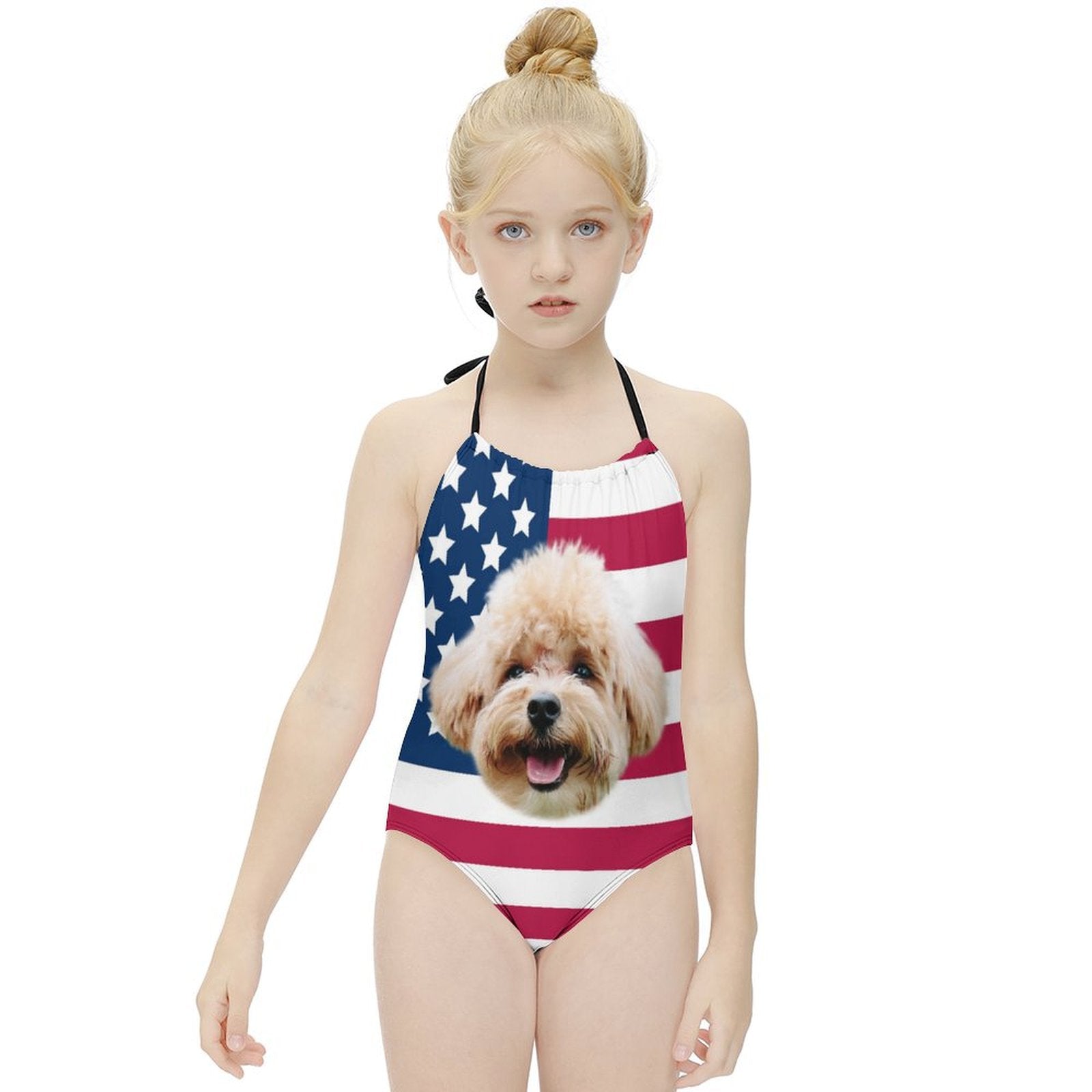 Custom Pet Face Flag Childrens One-Piece Swimsuit-WEPRINTME-3