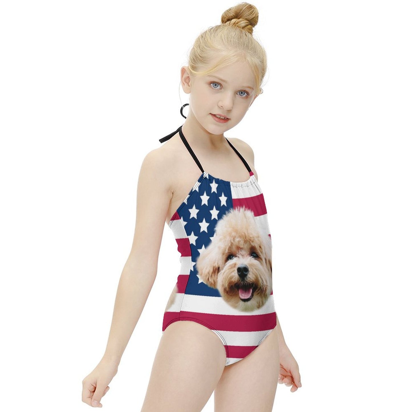 Custom Pet Face Flag Childrens One-Piece Swimsuit-WEPRINTME-6