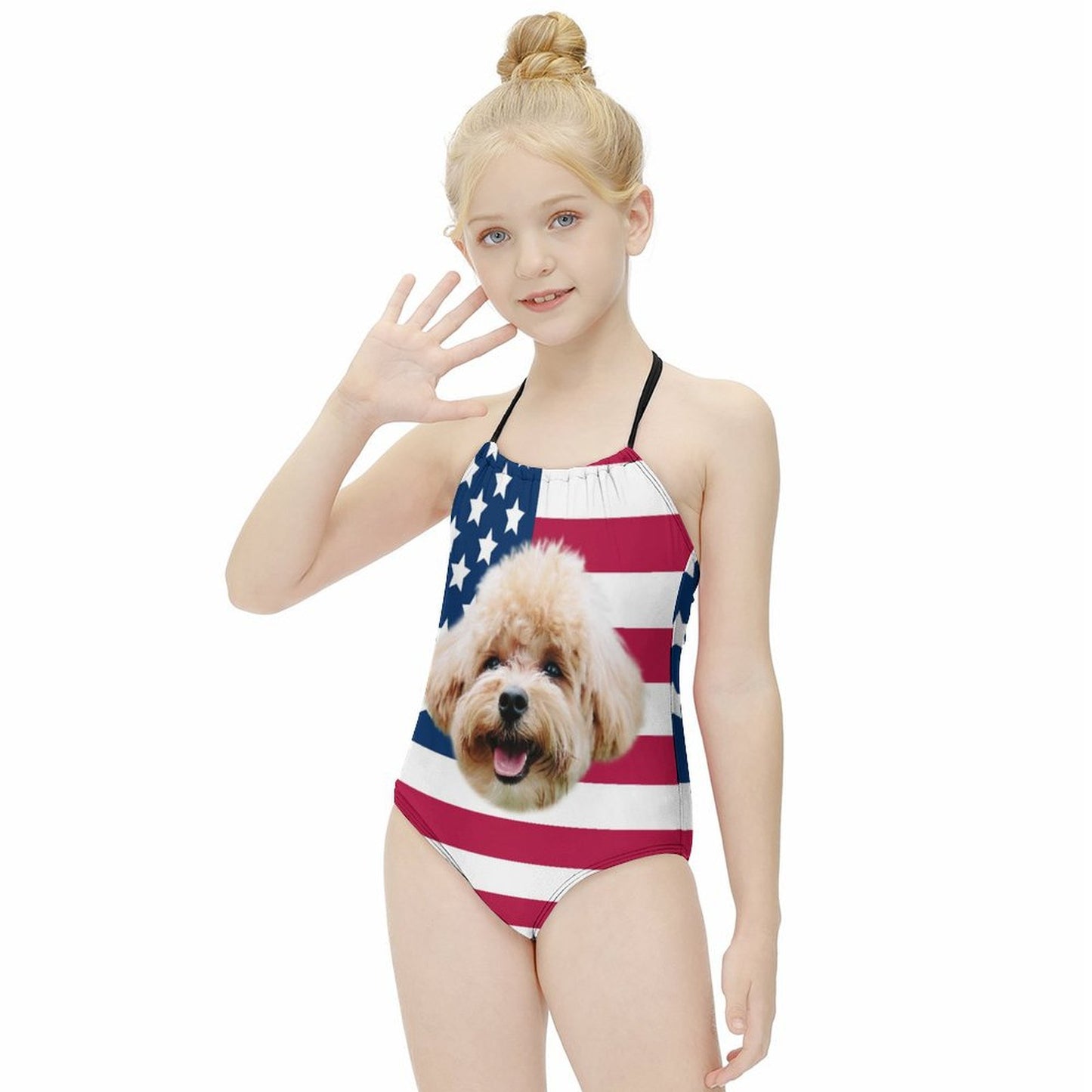 Custom Pet Face Flag Childrens One-Piece Swimsuit-WEPRINTME-7