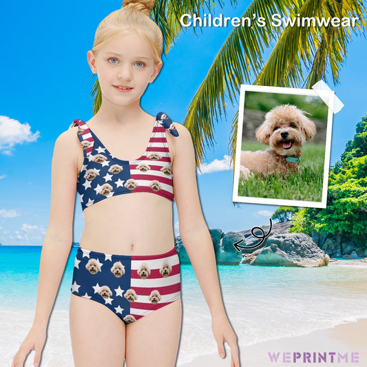 Custom Pet Face Flag Girls Strappy Swimsuit-WEPRINTME-1