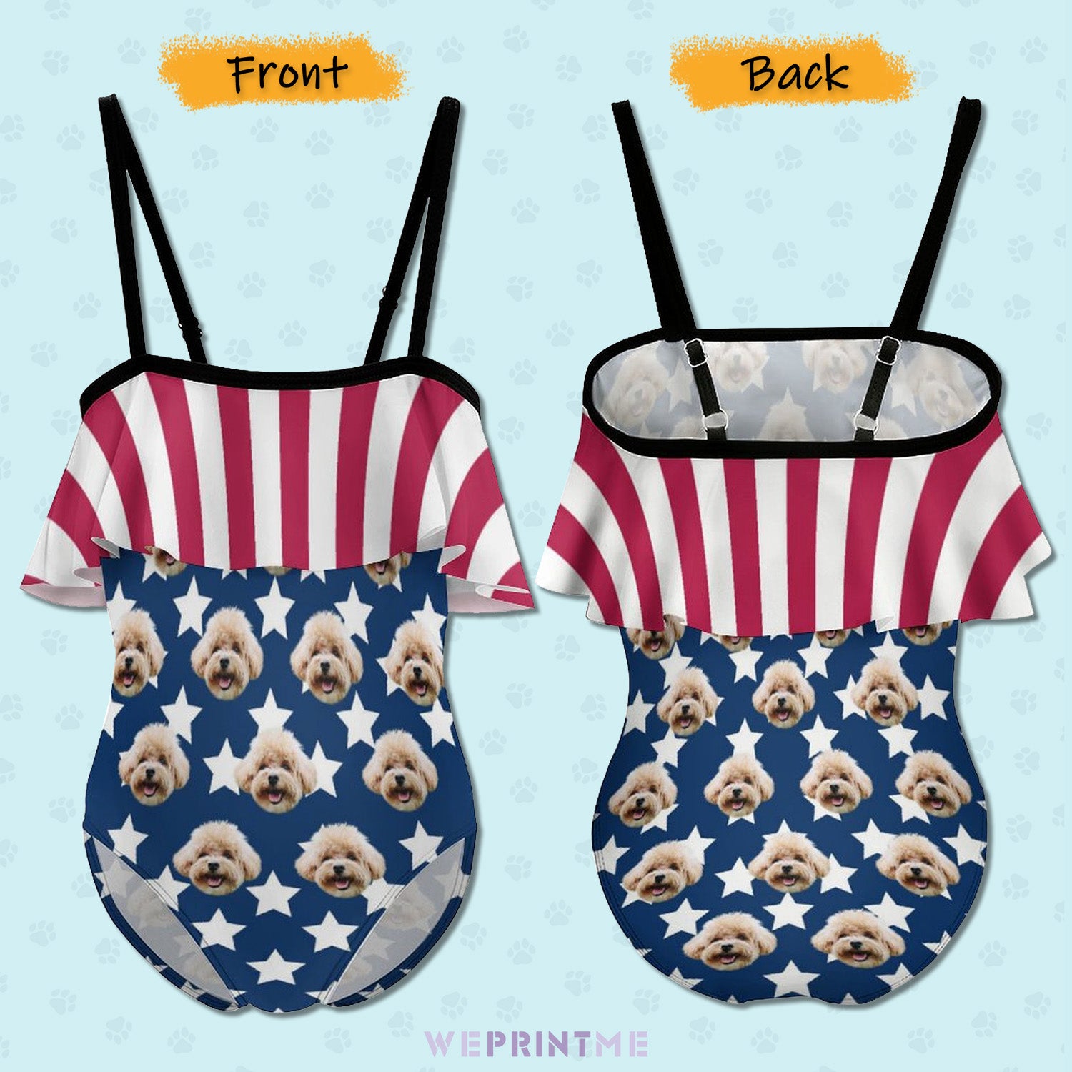 Custom Pet Face Flag Girls Swimwear Matching Pet Bandana-WEPRINTME-12
