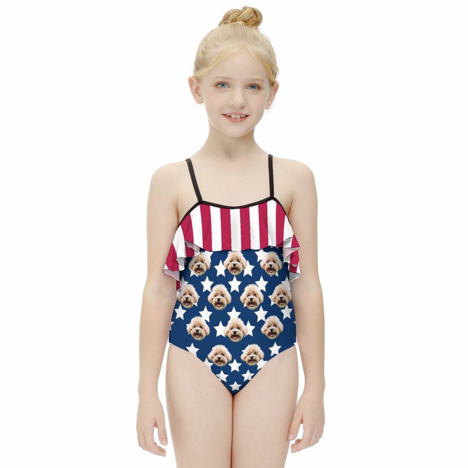 Custom Pet Face Flag Girls Swimwear Matching Pet Bandana-WEPRINTME-13