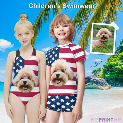 Custom Pet Face Flag Kids Swimwear-WEPRINTME-1