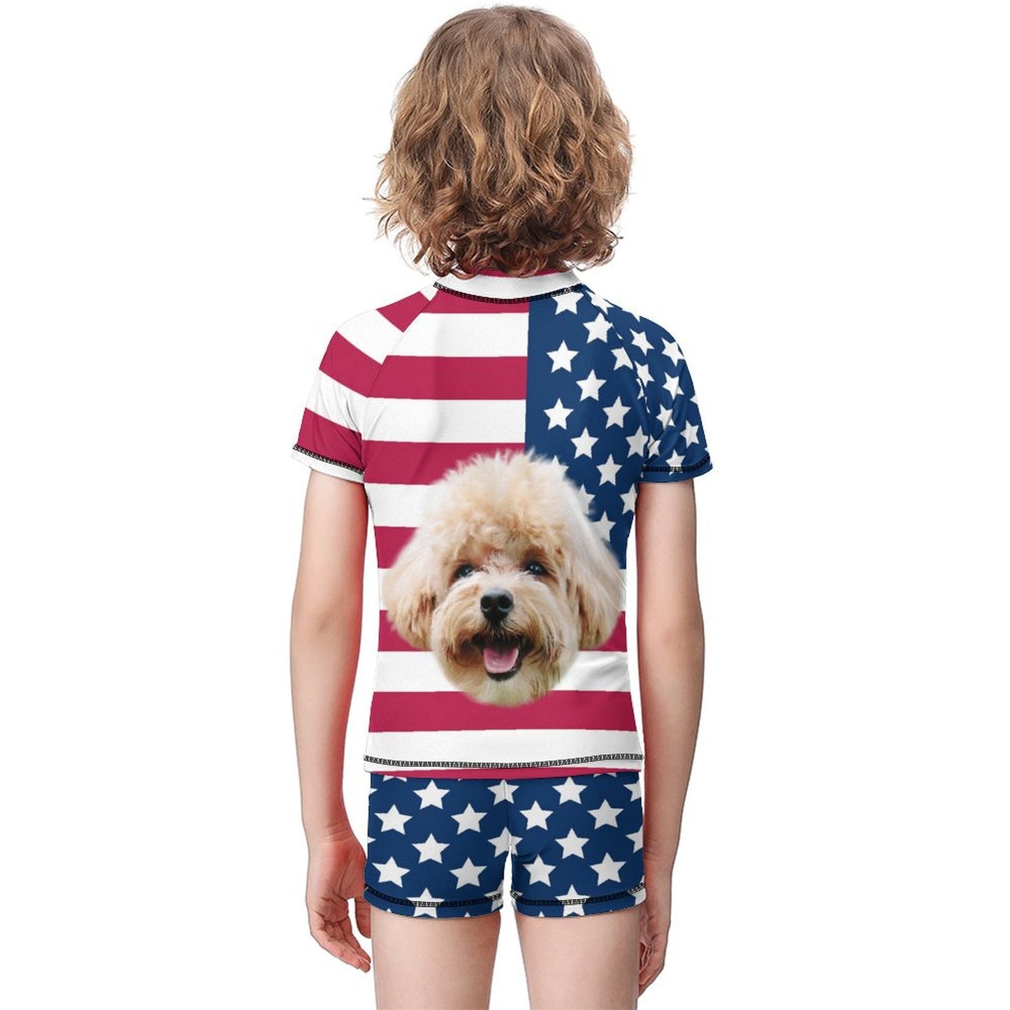 Custom Pet Face Flag Kids Swimwear-WEPRINTME-10